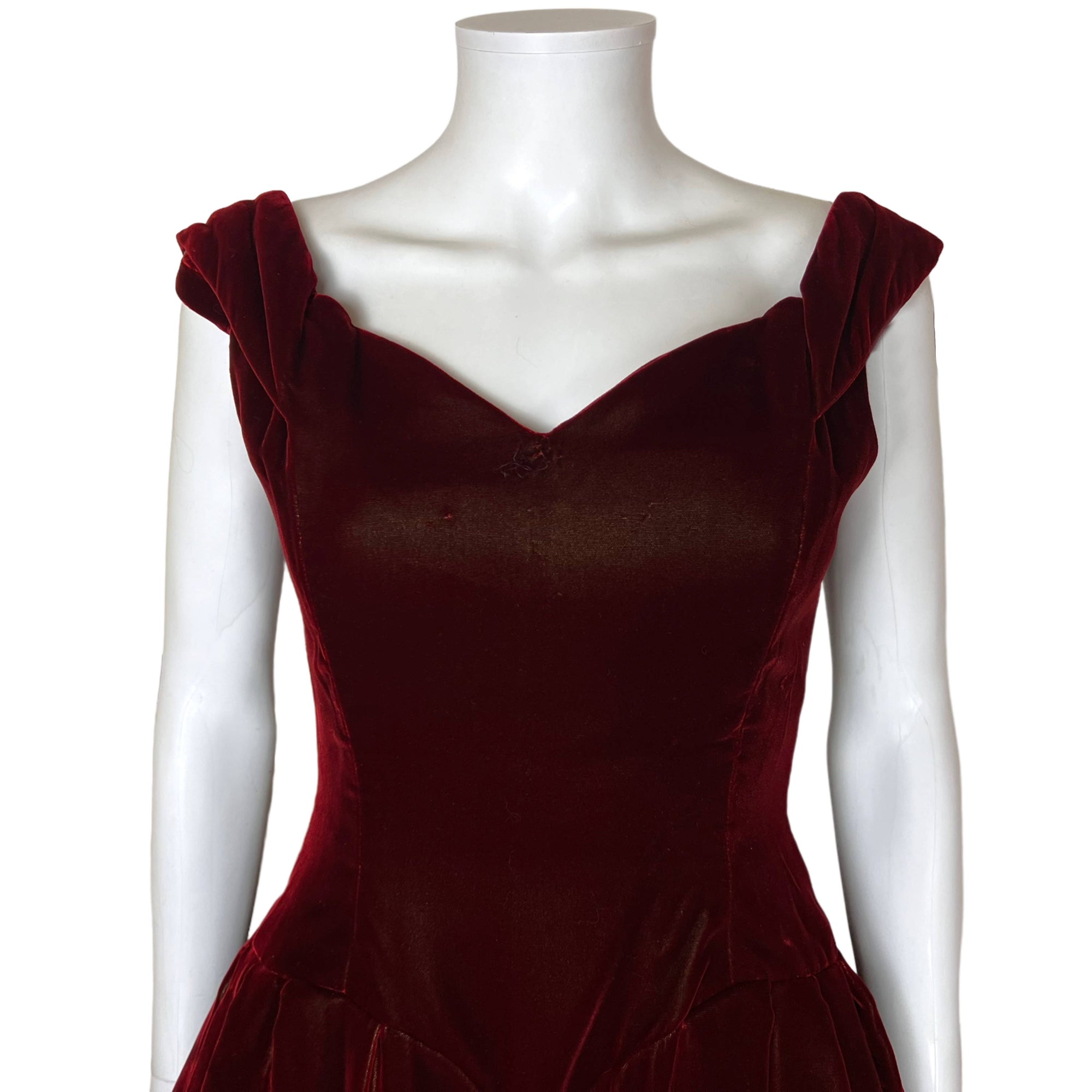 1980s Vintage Victor Costa Ball Gown Red Velvet Dress Size S