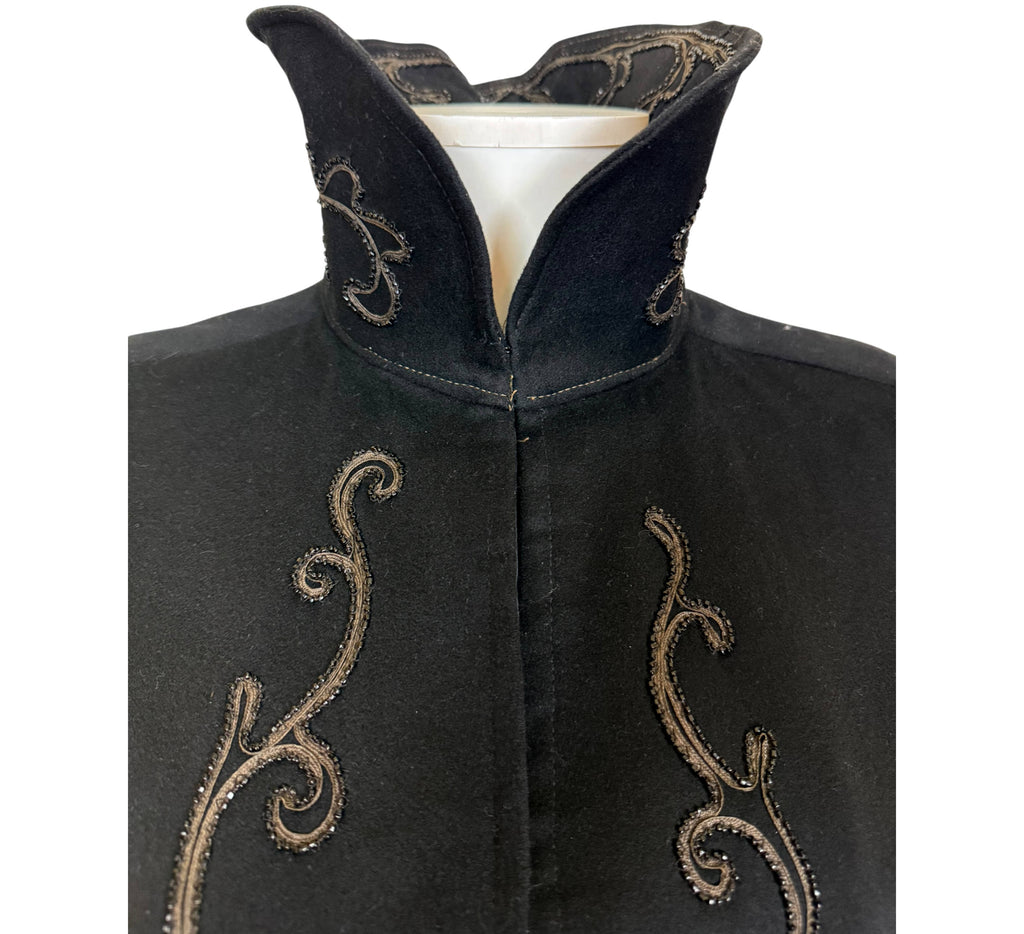 Victorian cape tall standing collar with scrolling floral embroidery and beaded decoration