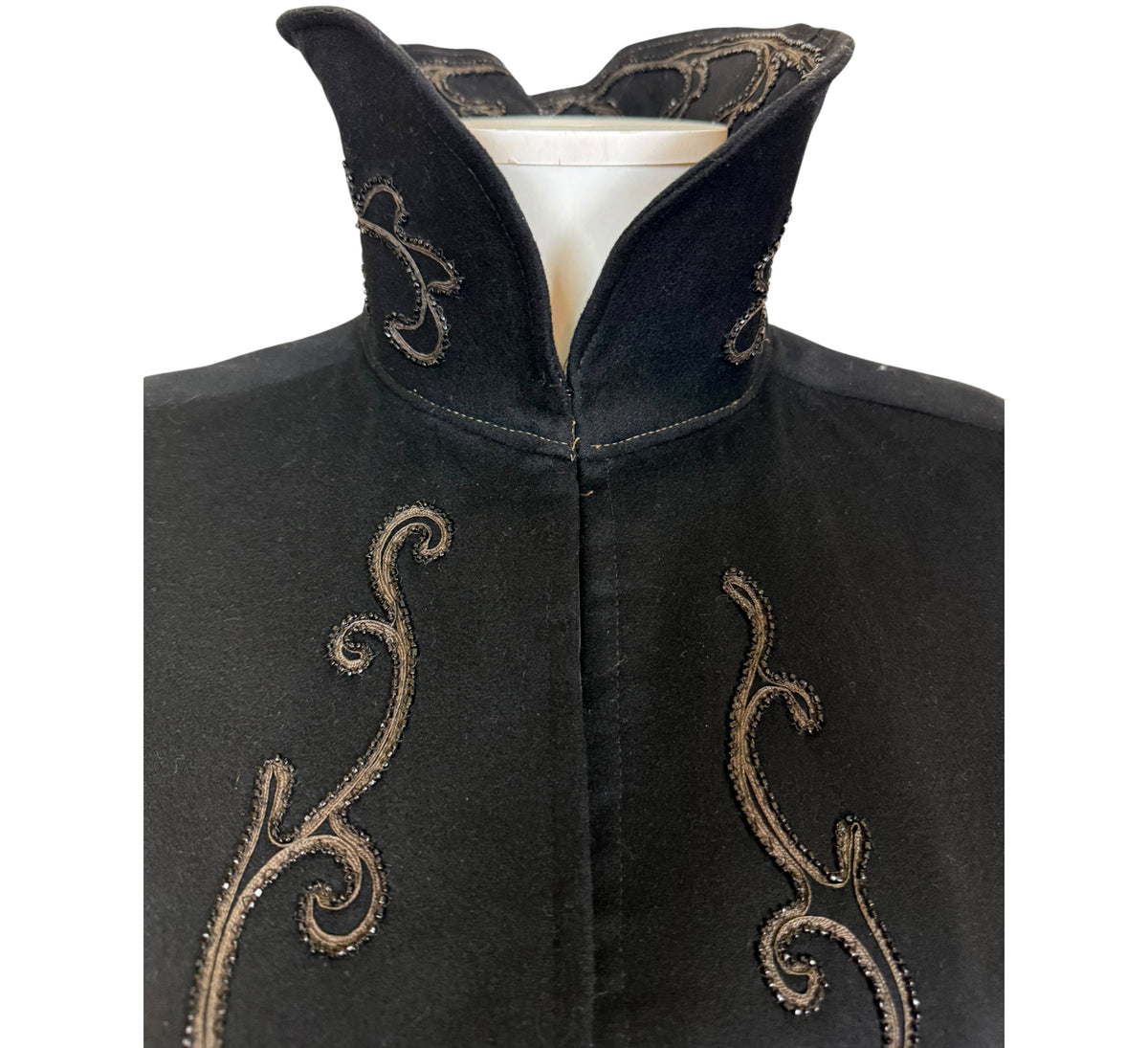 Victorian cape tall standing collar with scrolling floral embroidery and beaded decoration