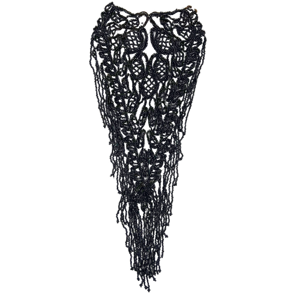Antique Victorian Jet Bead Bib Necklace Fringed Accessory