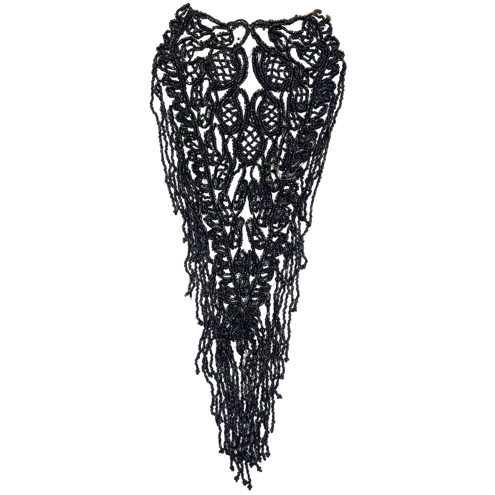 Antique Victorian Jet Bead Bib Necklace Fringed Accessory