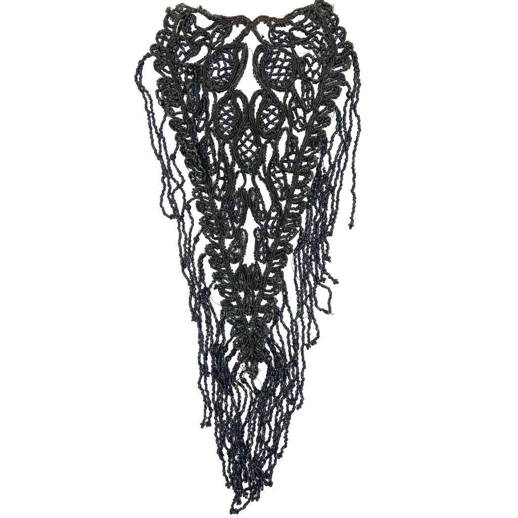 Antique Victorian Jet Bead Bib Necklace Fringed Accessory