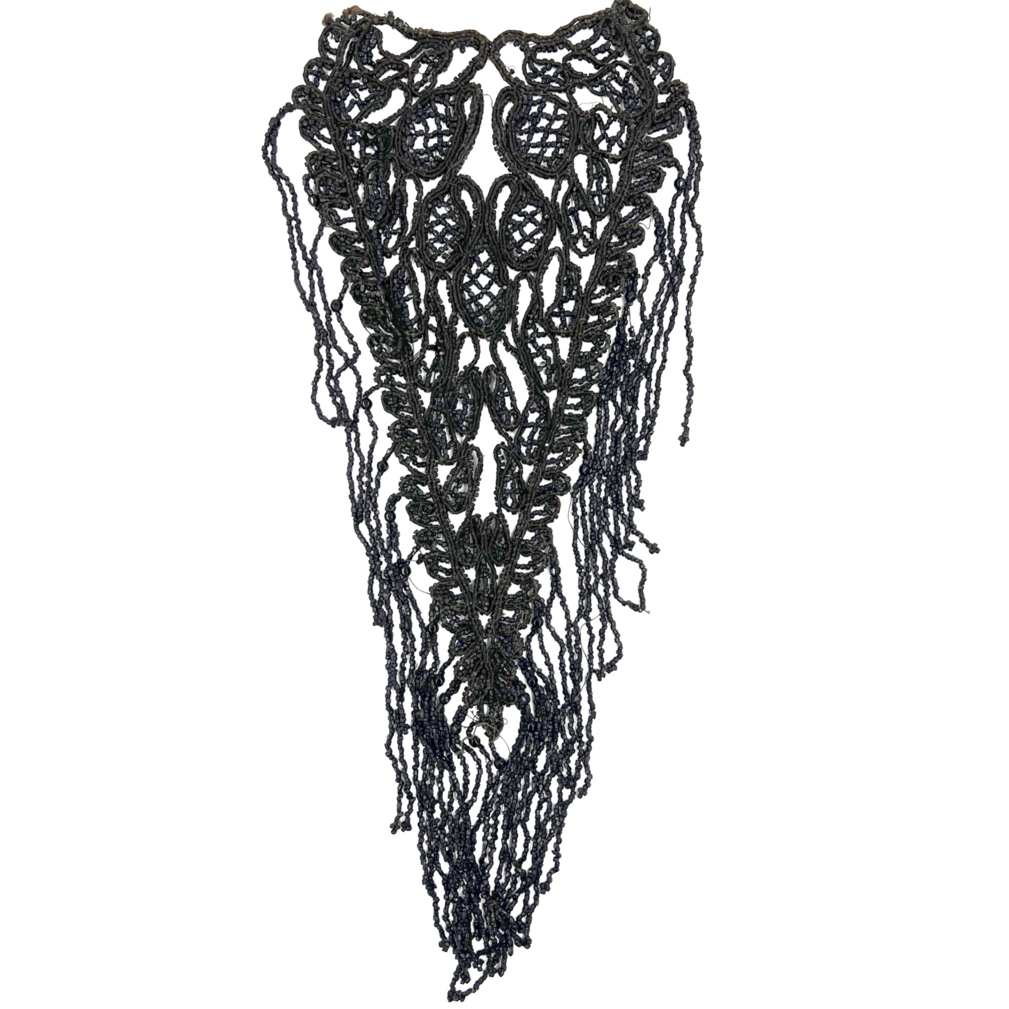 Antique Victorian Jet Bead Bib Necklace Fringed Accessory