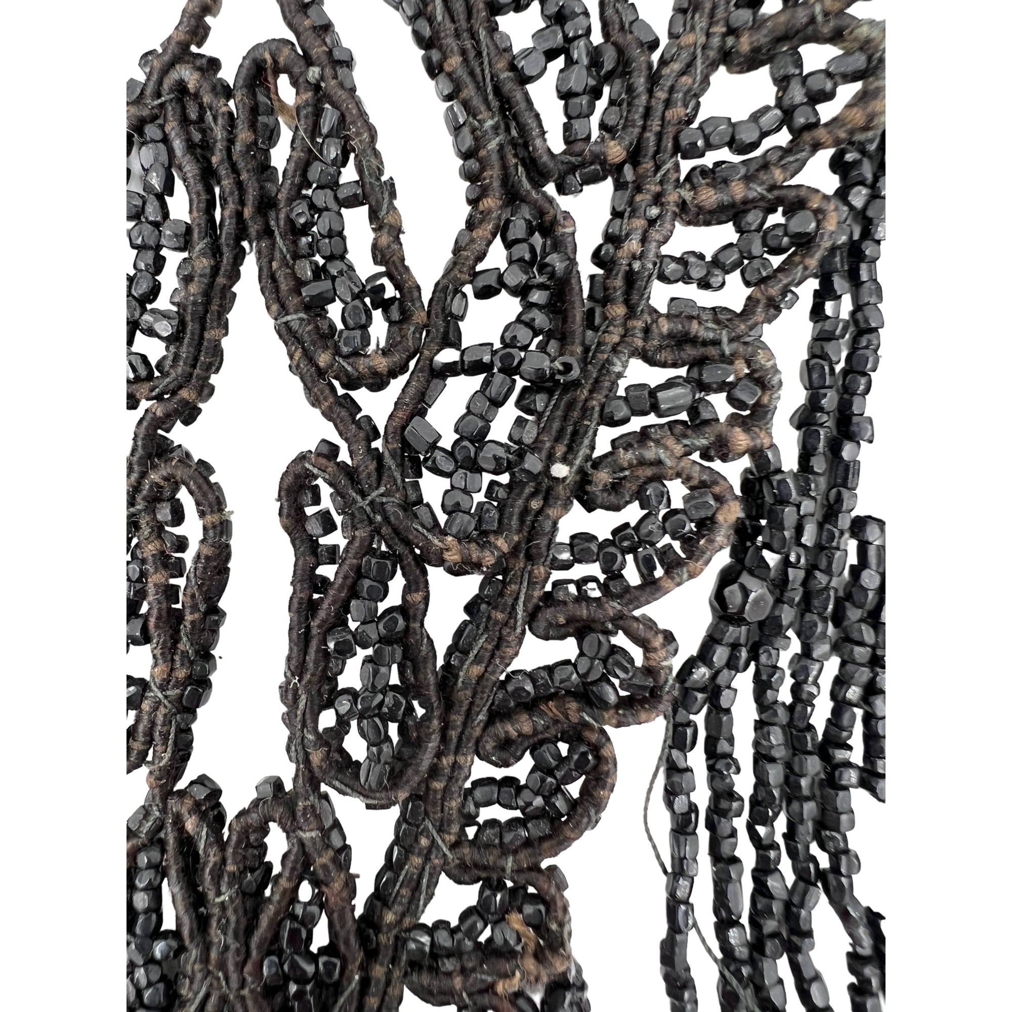 Antique Victorian Jet Bead Bib Necklace Fringed Accessory