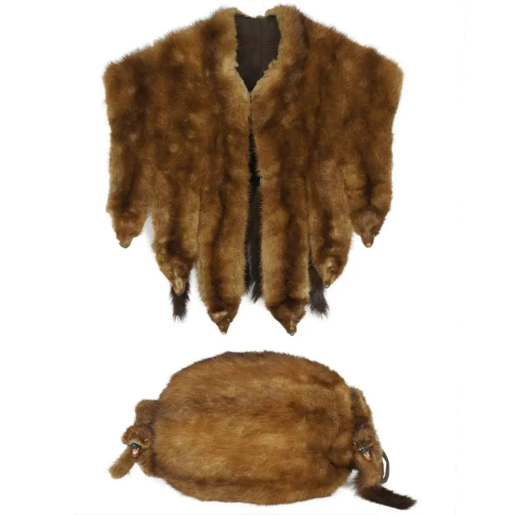 Antique Victorian Mink Fur Collar and Muff Set