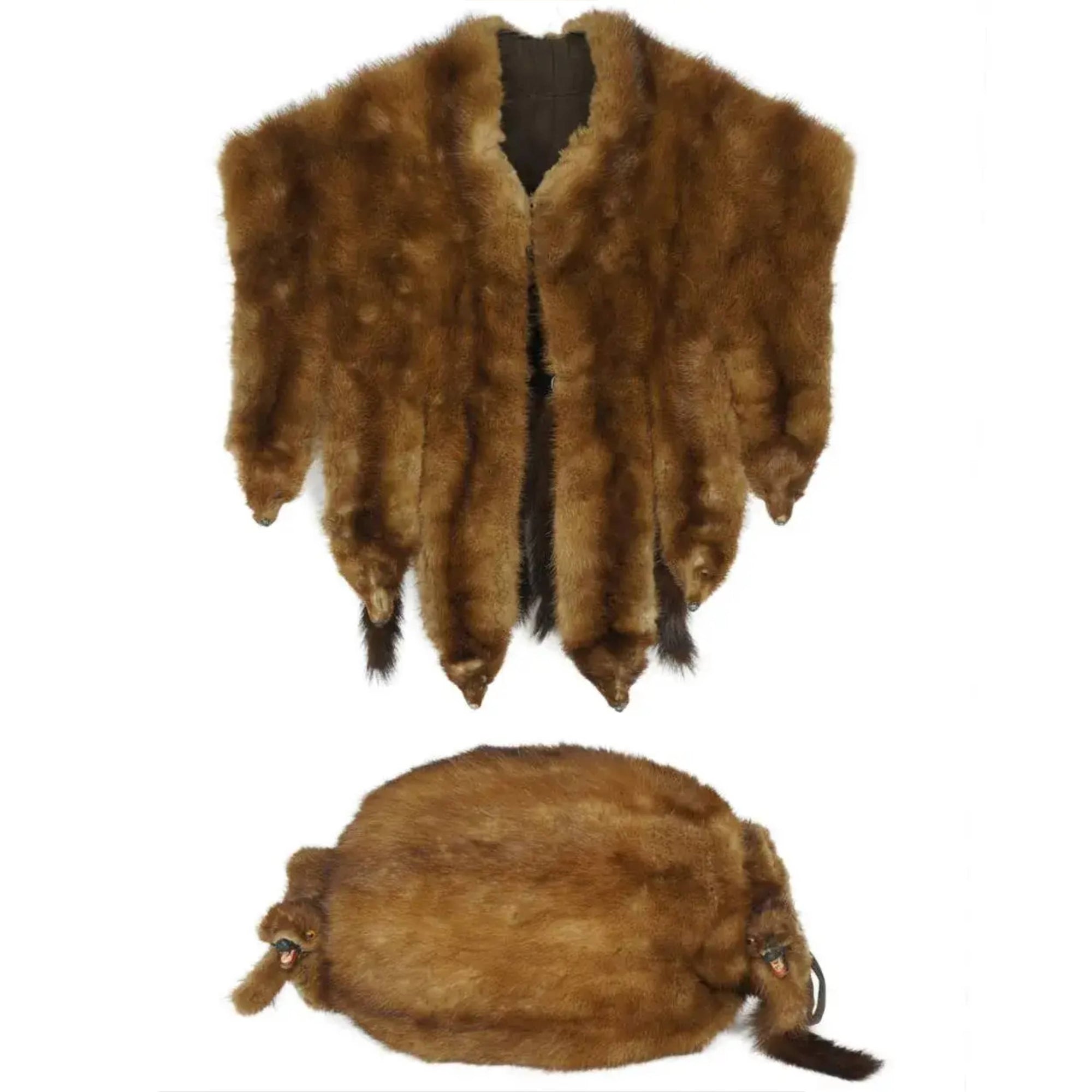 Antique Victorian Mink Fur Collar and Muff Set
