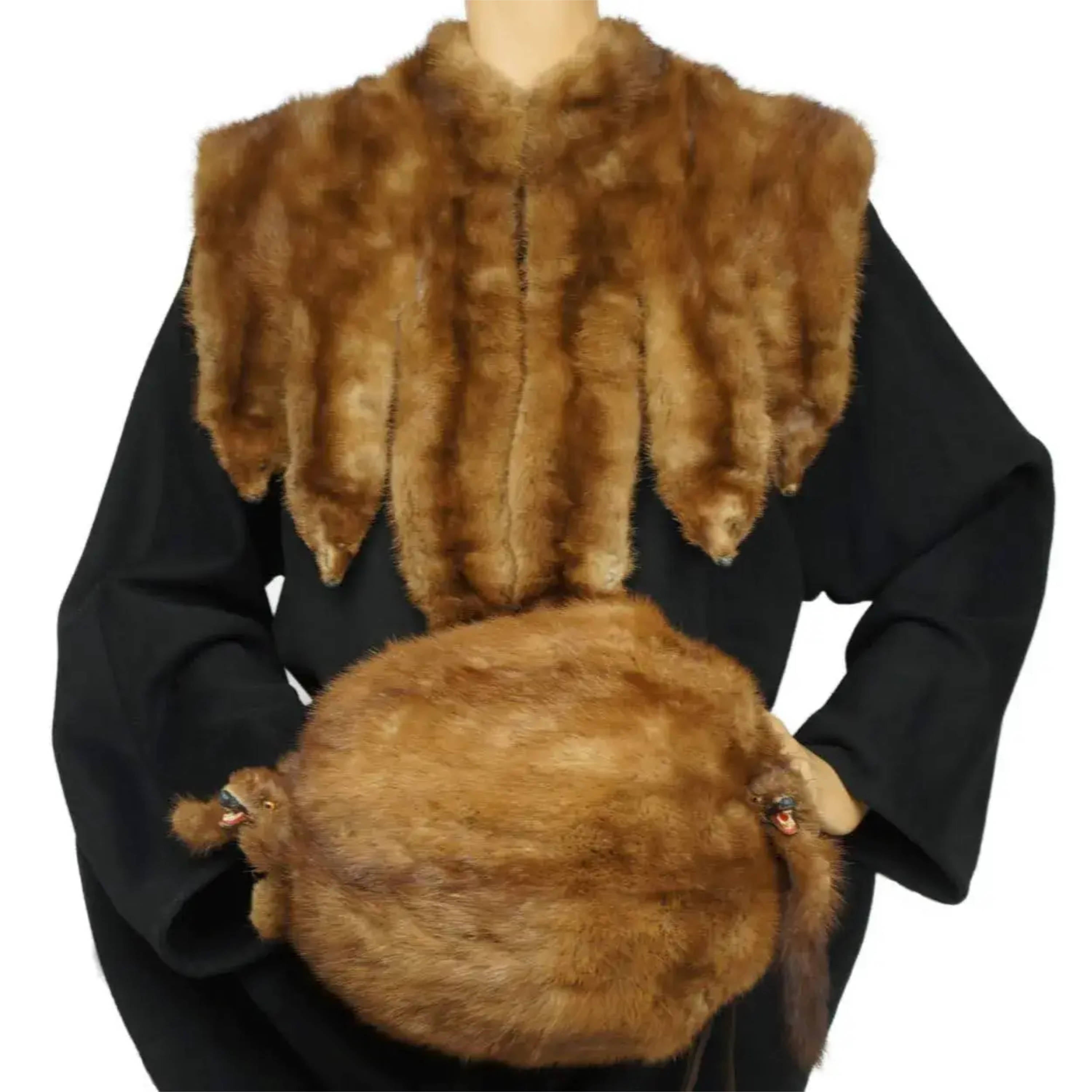 Antique Victorian Mink Fur Collar and Muff Set - Main Image
