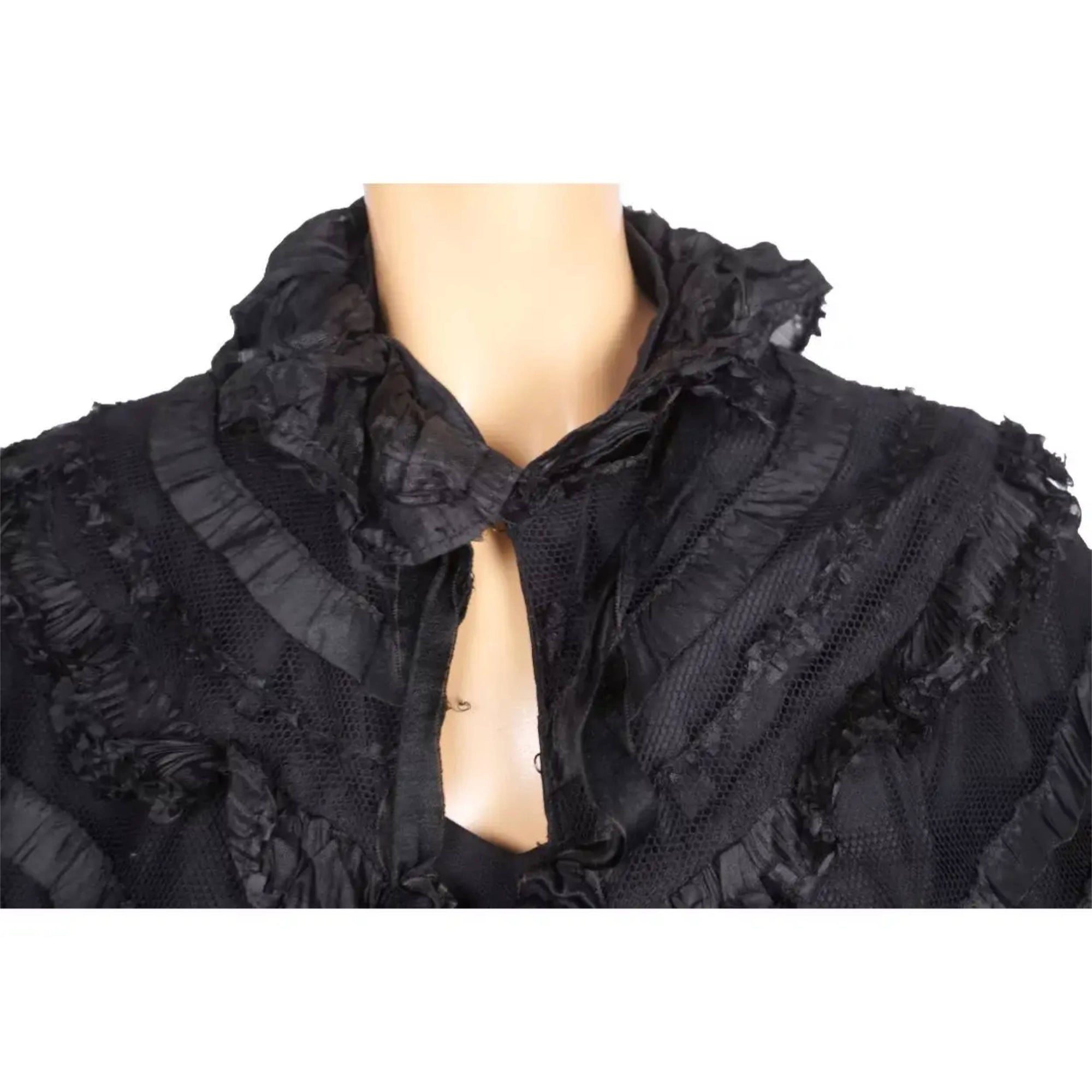 Antique Victorian Mourning Cape Black Silk on Net Mantelet