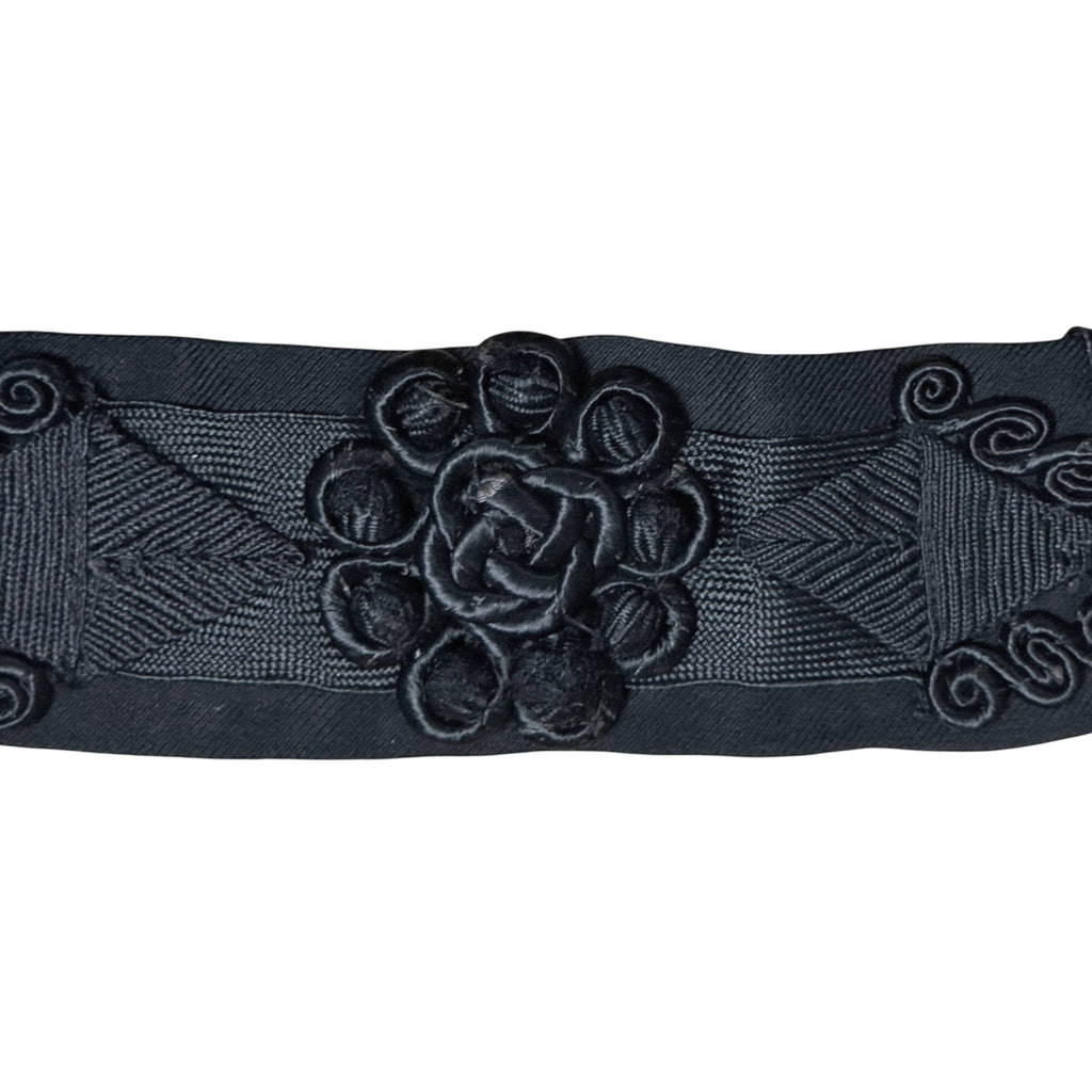 Late Victorian wool crepe sash with passementerie appliqué