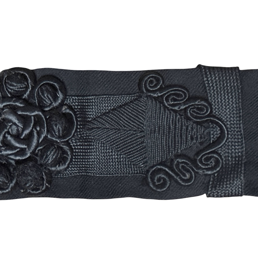 Victorian mourning accessory with decorative soutache trim