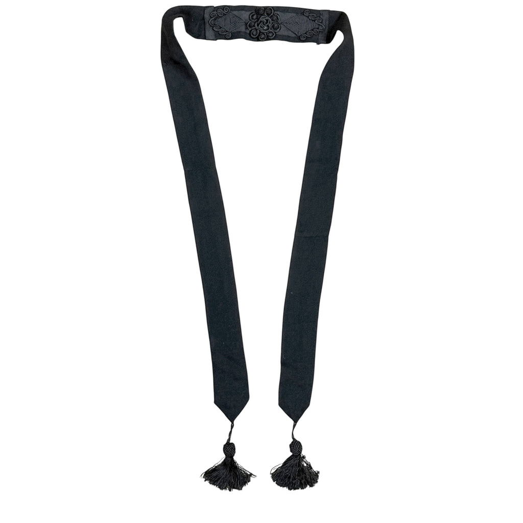 Antique Victorian black mourning sash with silk tassels 