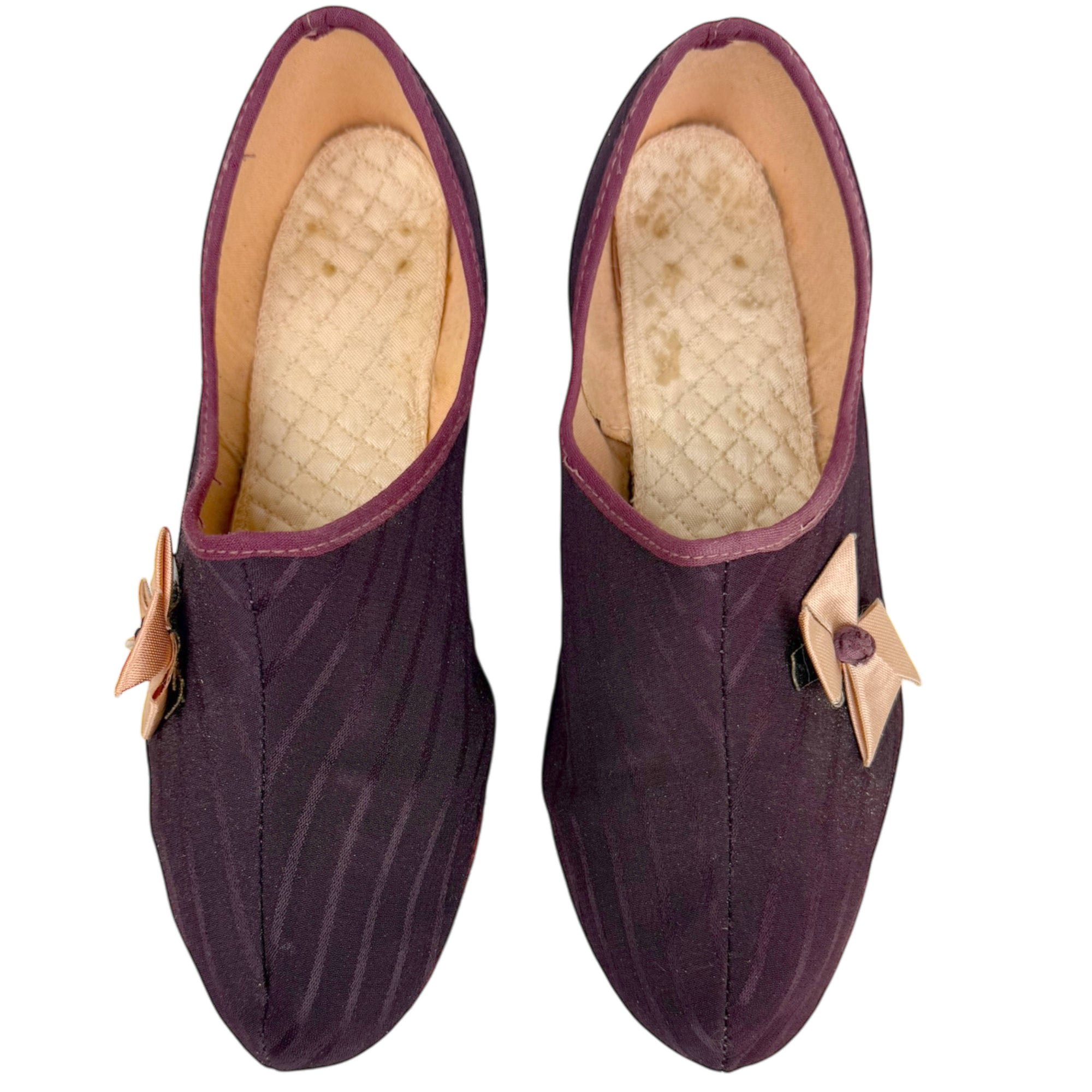 Vintage 1930s Slippers Ladies Purple Moiré Silk Size 6