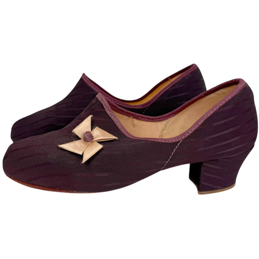 Vintage 1930s Slippers Ladies Purple Moiré Silk Size 6