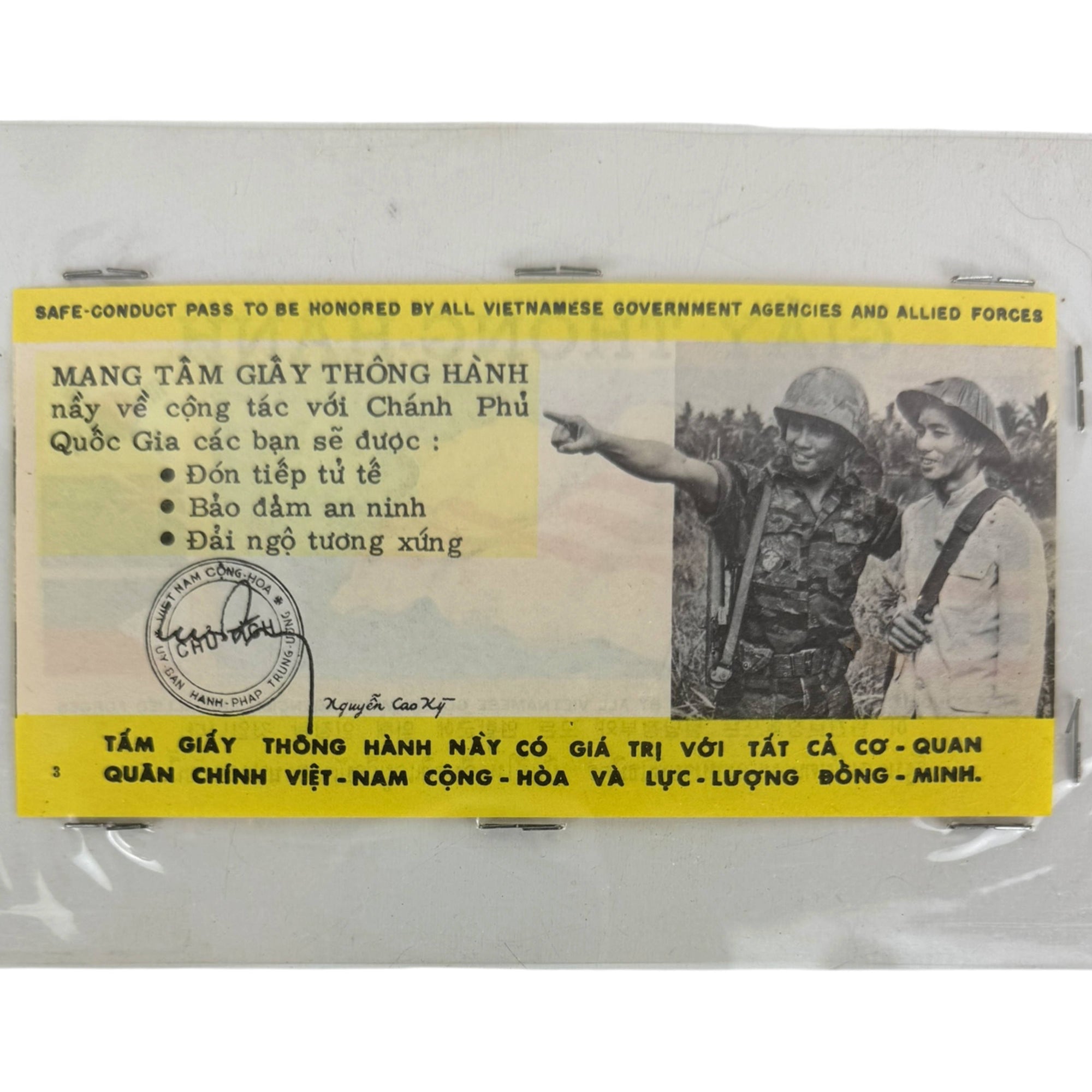 1967 1st 7 flag Vietnam War safe conduct pass