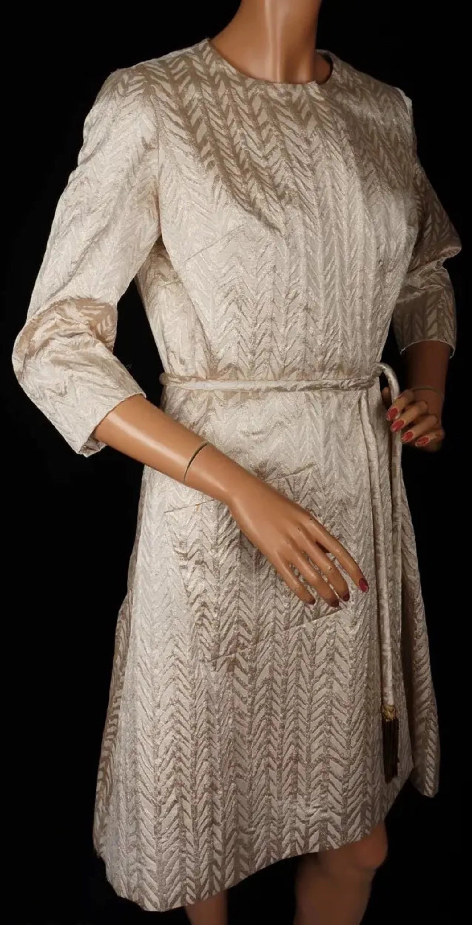 Vintage 1960s Gold Silk Lame Couture Dress Norbert Niewelt