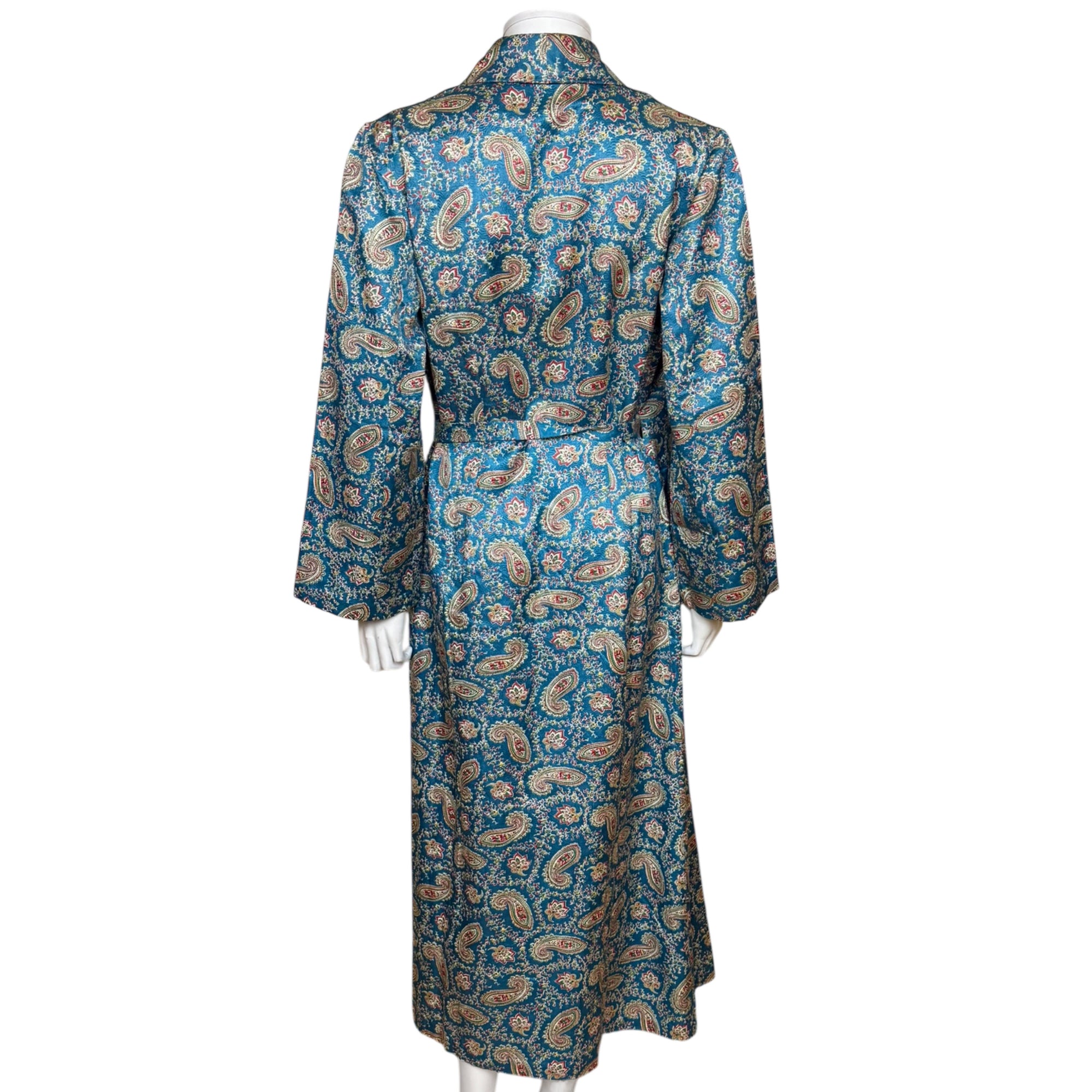 Vintage 1940s / 1950s Paisley Dressing Gown Robe Blue Satin Lounge Coa Poppy's Vintage Clothing Vintage 1940s / 1950s Paisley Dressing Gown Robe Blue Satin Lounge Coa Poppy's Vintage Clothing