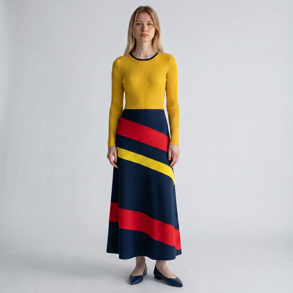 AI model wearing Vintage 1970s Colour Block Maxi Dress