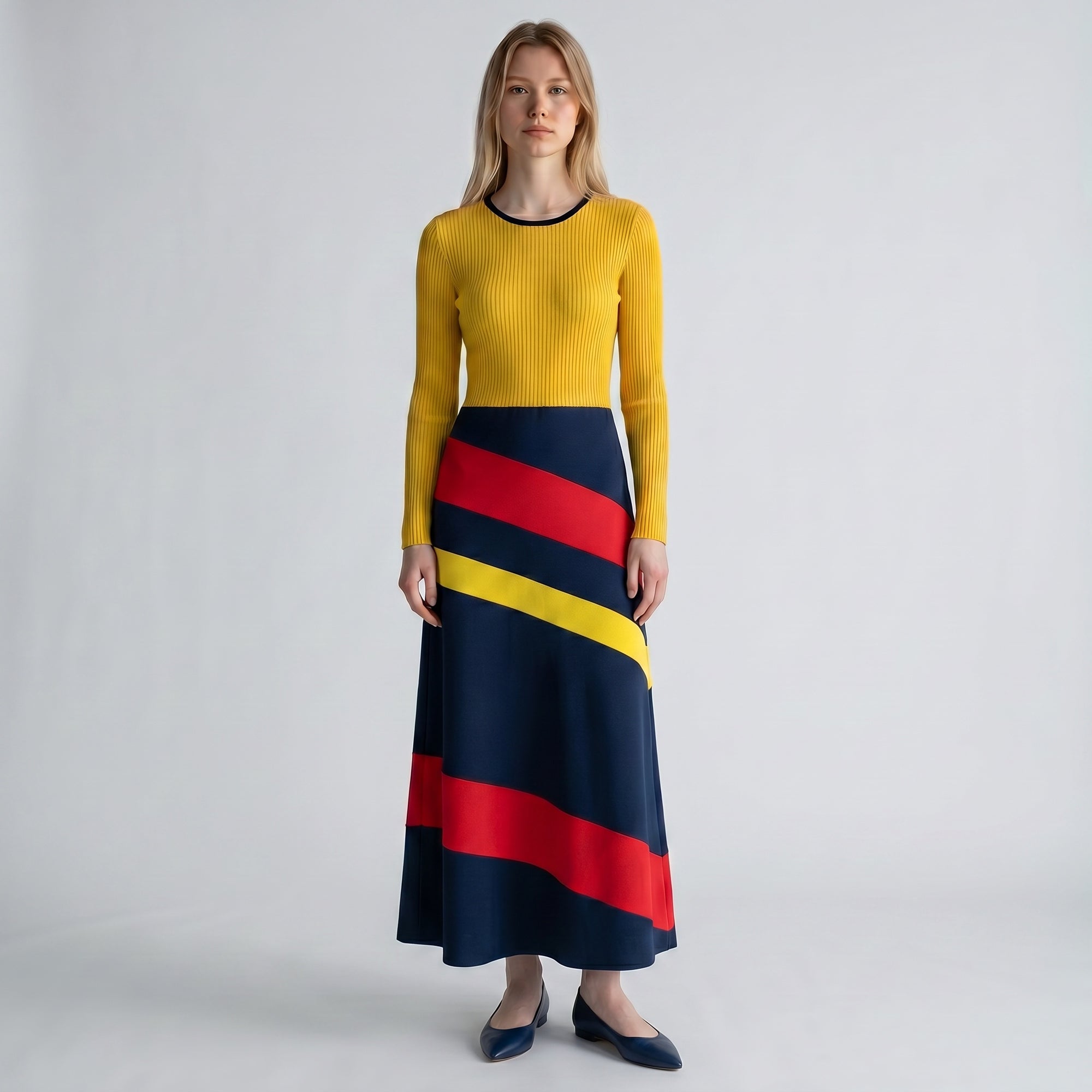AI model wearing Vintage 1970s Colour Block Maxi Dress