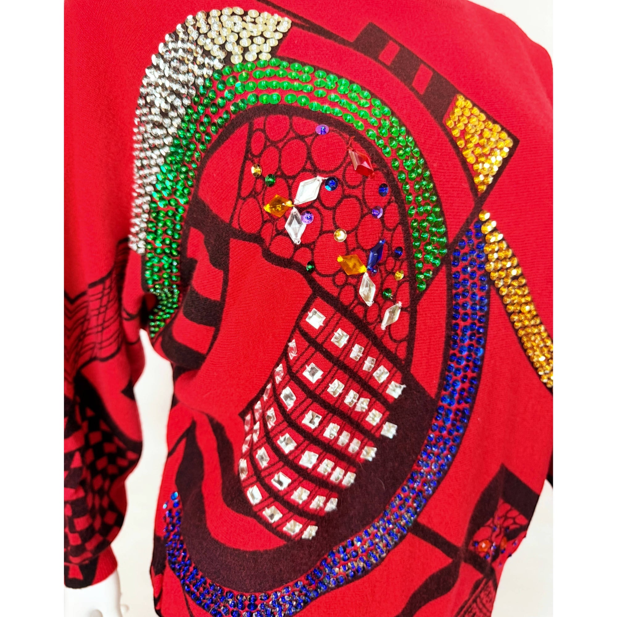 Vintage 1980s New Wave Beaded Sweater Red Pullover Ladies M