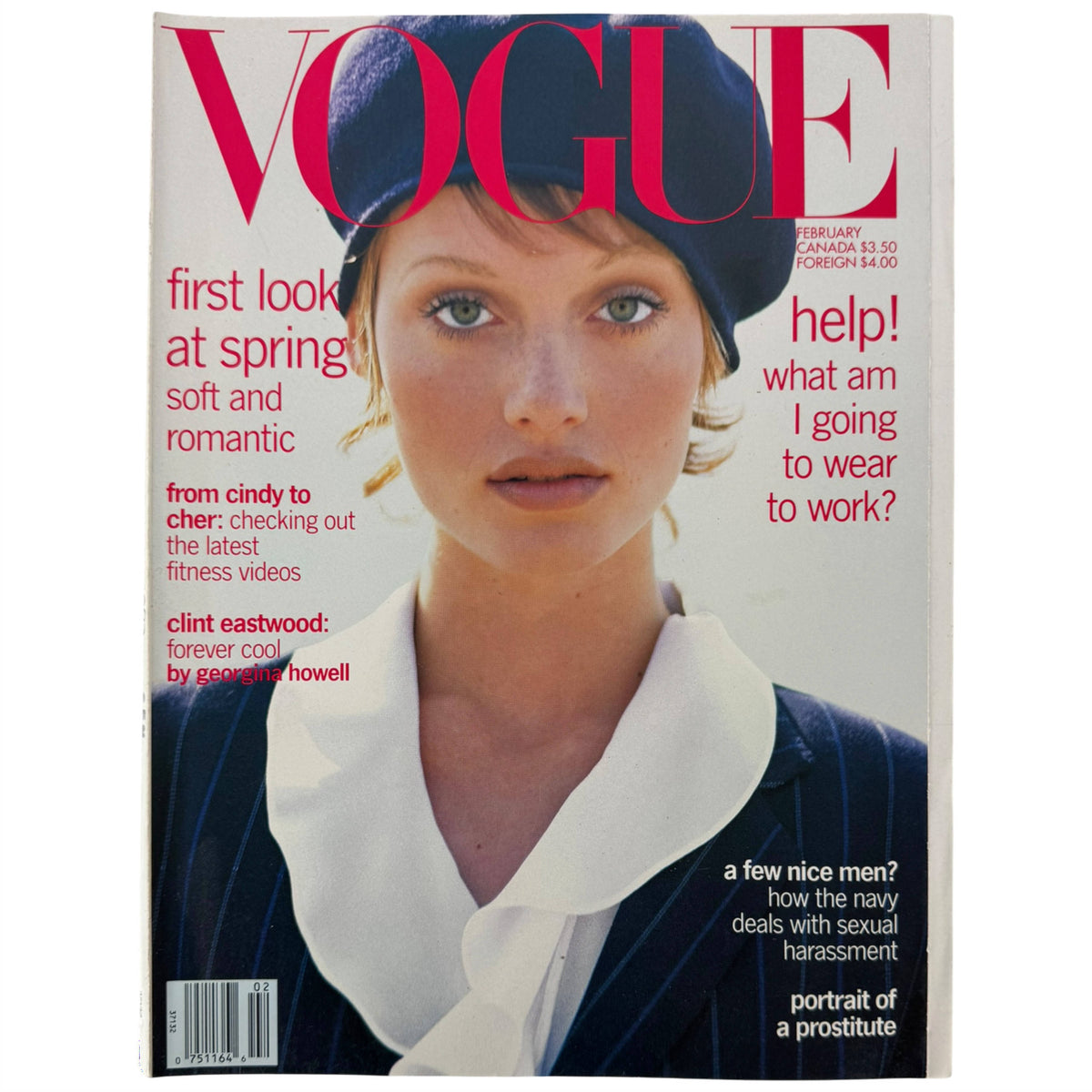 Vintage Vogue magazine February 1993 cover featuring Amber Valletta photographed by Arthur Elgort