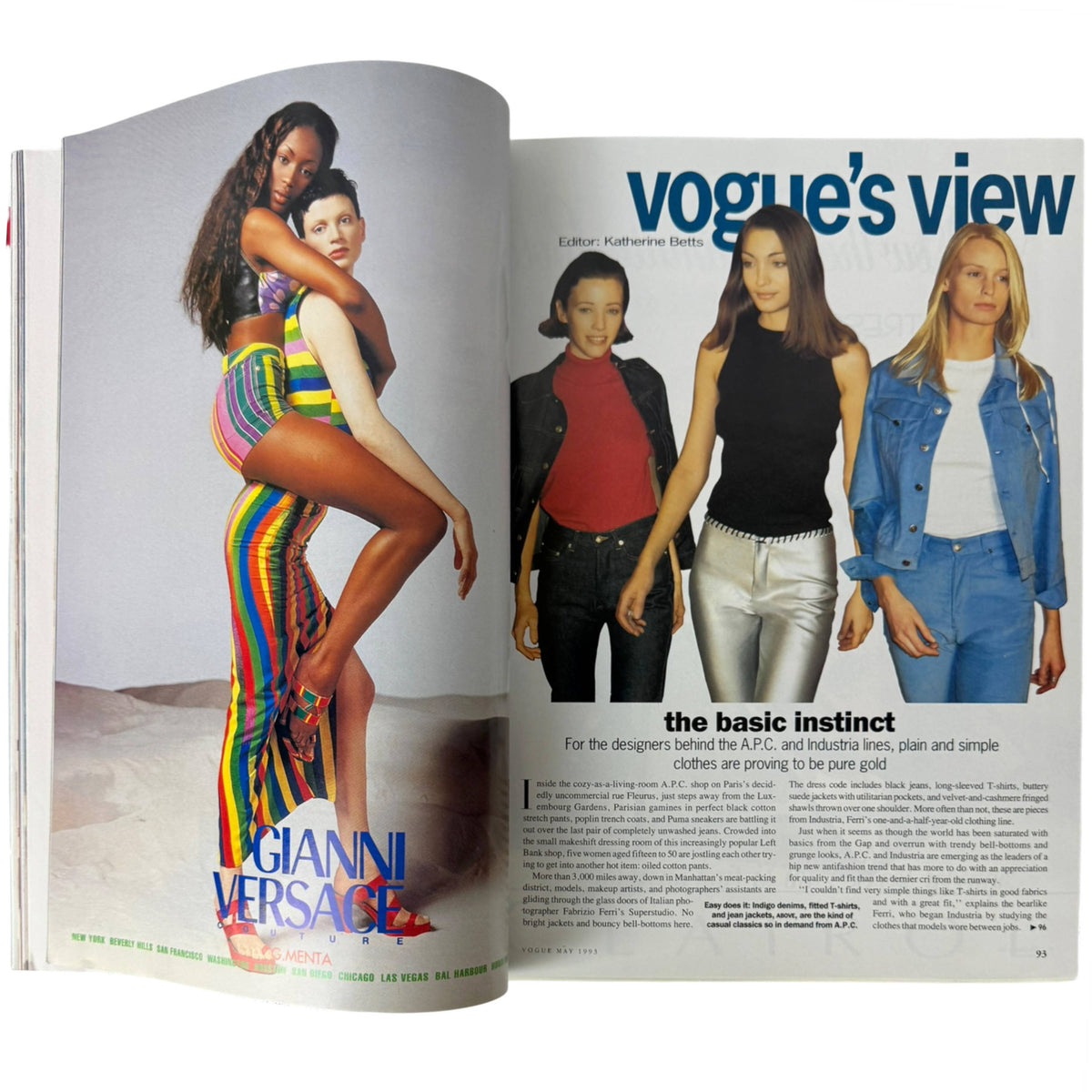 Vogue May 1993 Gianni Versace advertisement and Vogue's View fashion feature