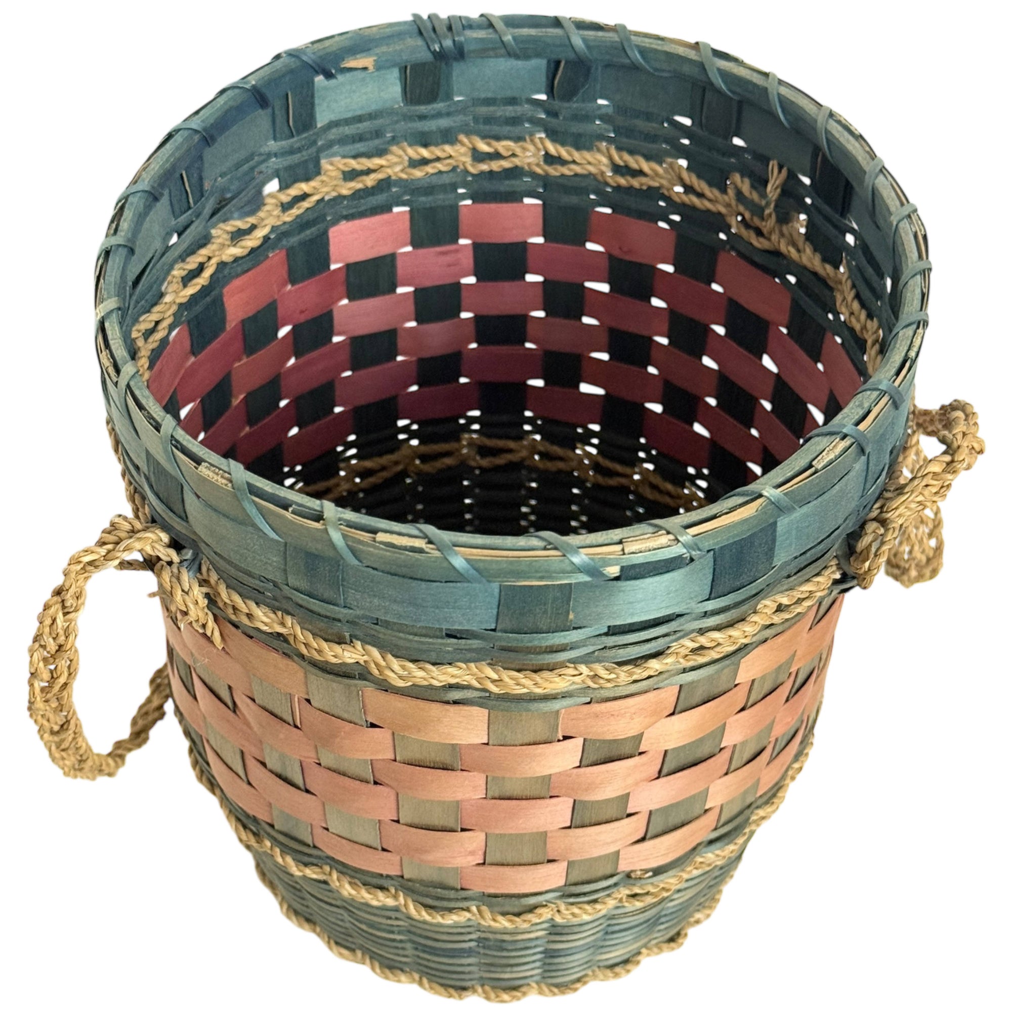 Native American Wabanaki Ash Splint Lidded Basket Sweetgrass