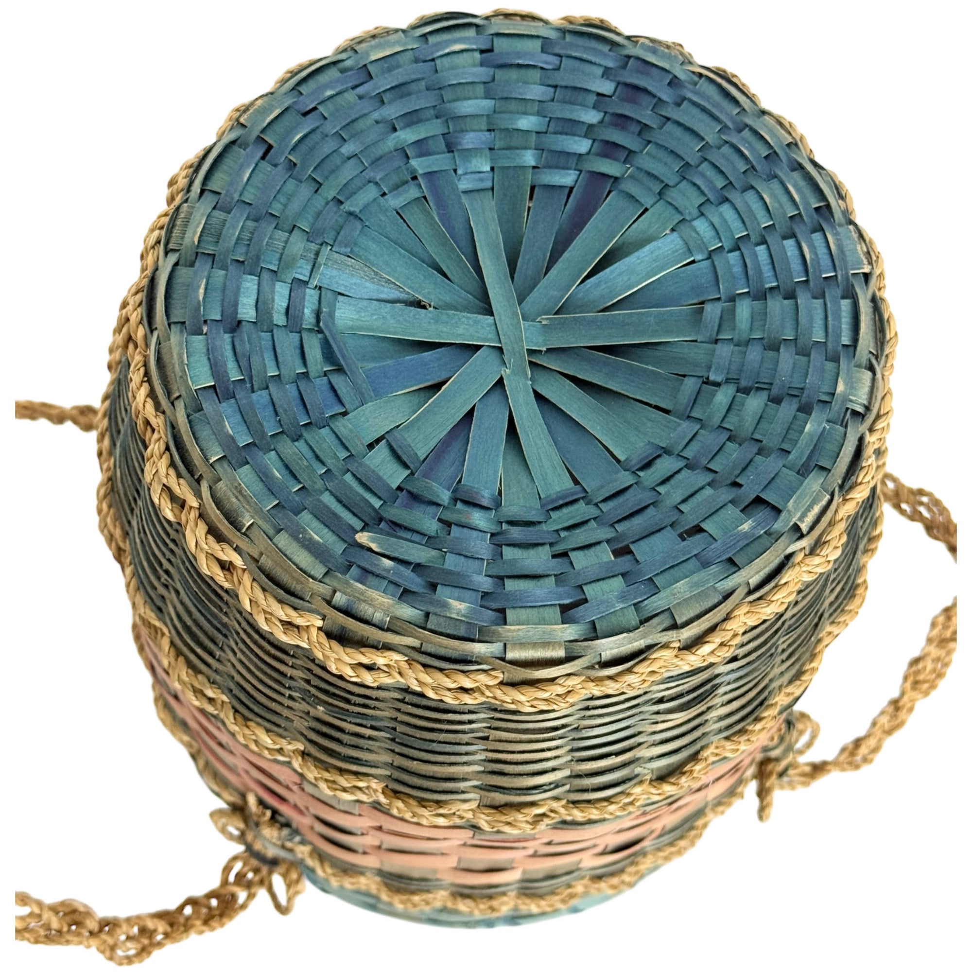 Native American Wabanaki Ash Splint Lidded Basket Sweetgrass