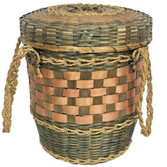 Native American Wabanaki Ash Splint Lidded Basket Sweetgrass