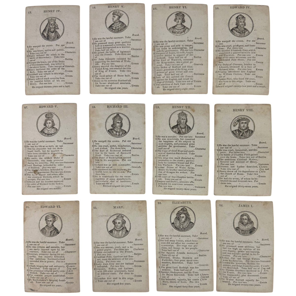 Historical Cards Henry IV through James I from John Wallis game