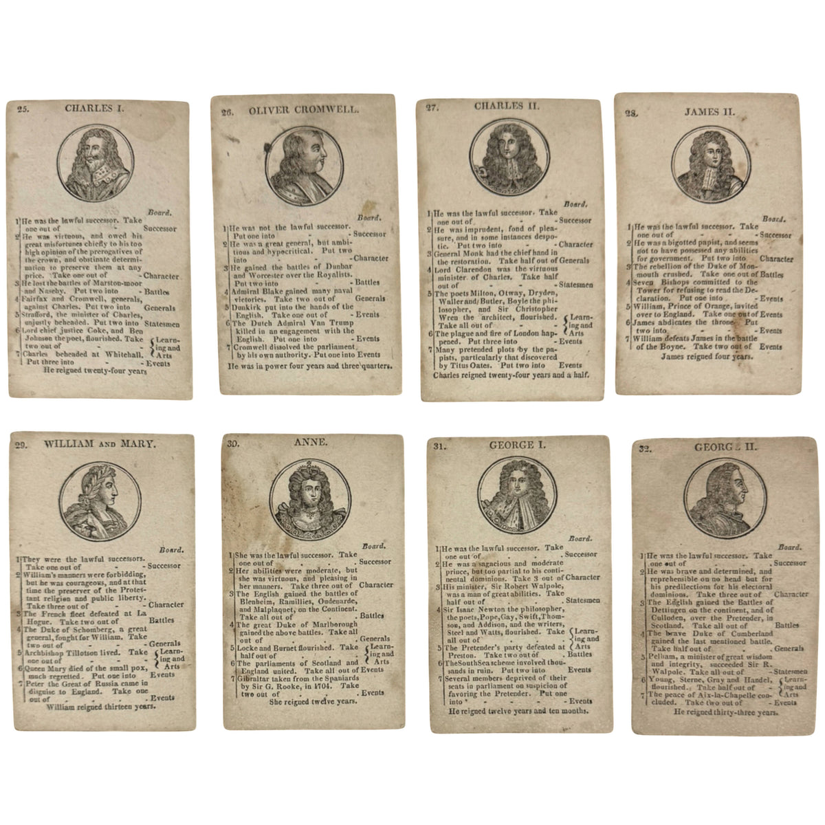 Historical Cards Charles I through George II from John Wallis complete set