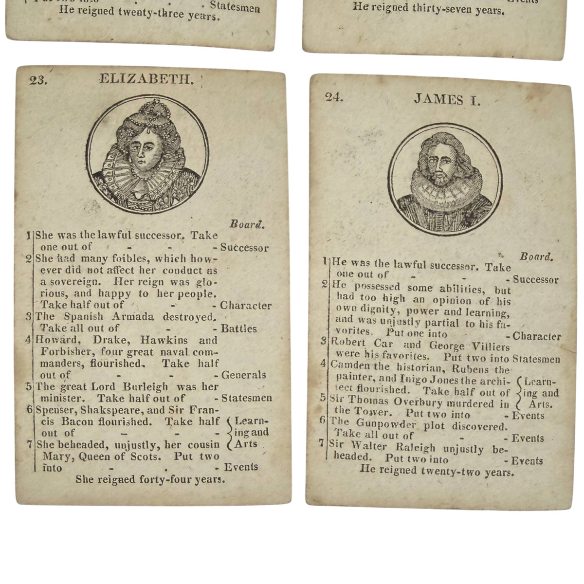 John Wallis Elizabeth I and James I historical cards