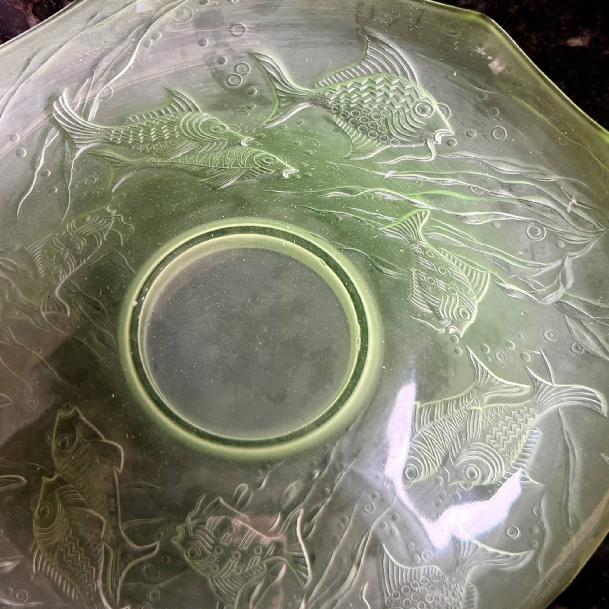 Art Deco Walther Vaseline Glass Arabella Float Fisch Bowl