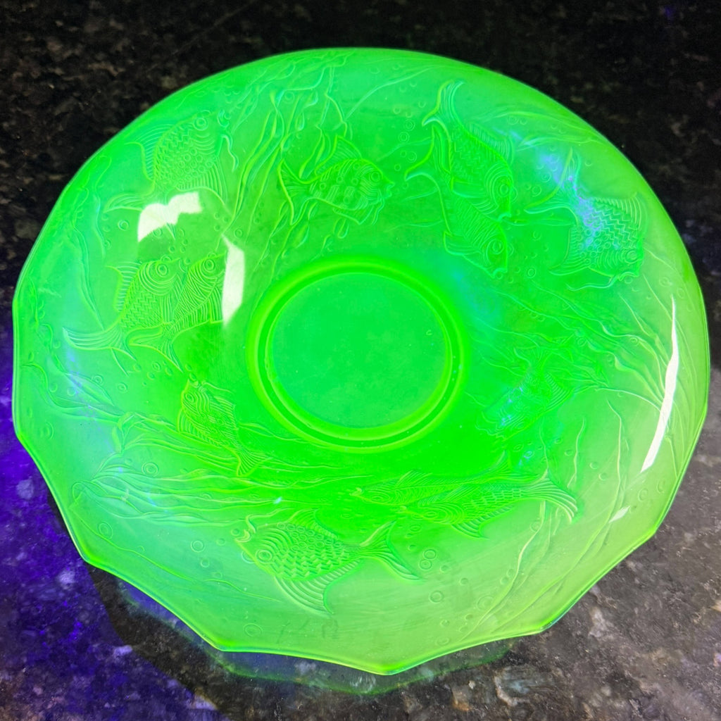 Art Deco Walther Vaseline Glass Arabella Float Fisch Bowl