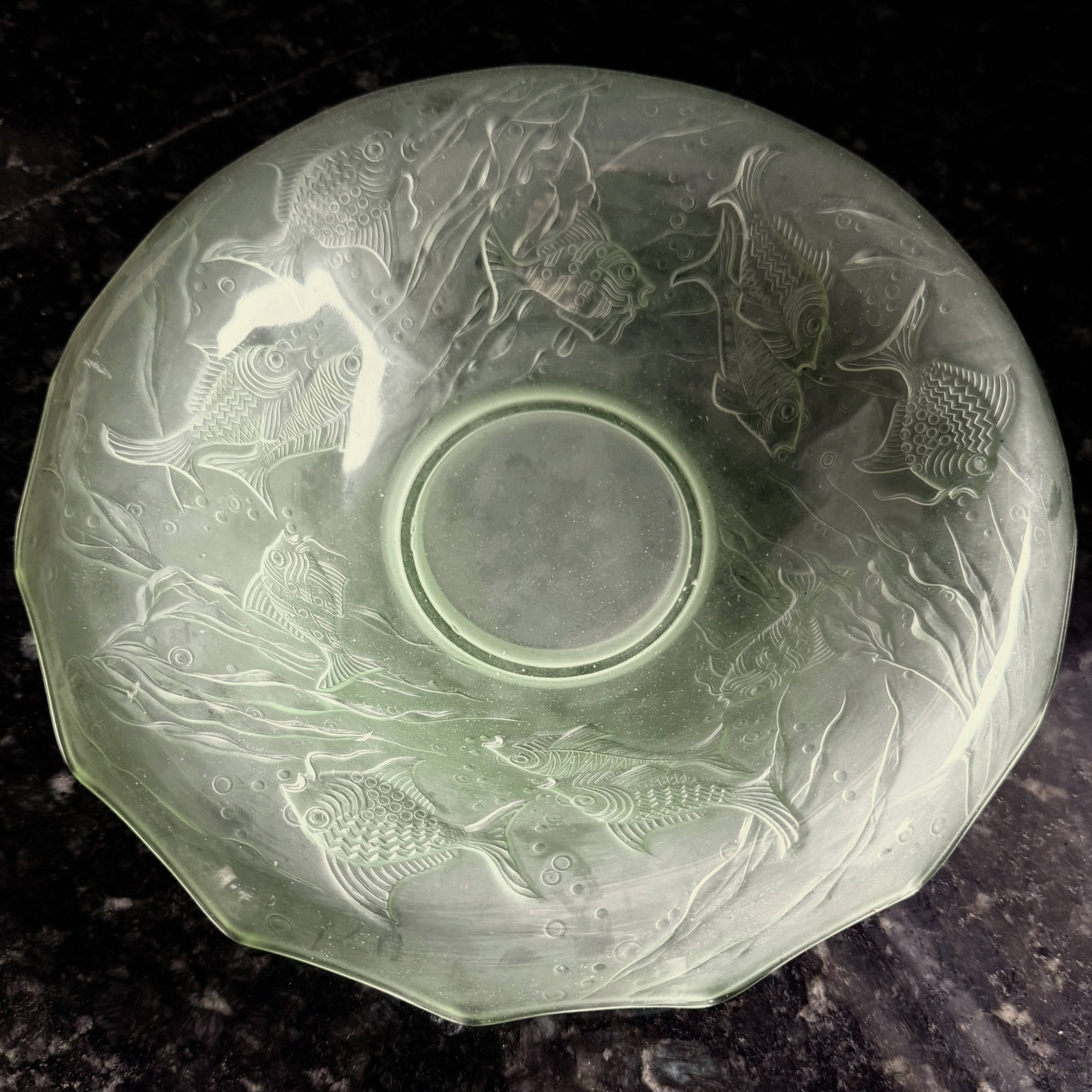 Art Deco Walther Vaseline Glass Arabella Float Fisch Bowl