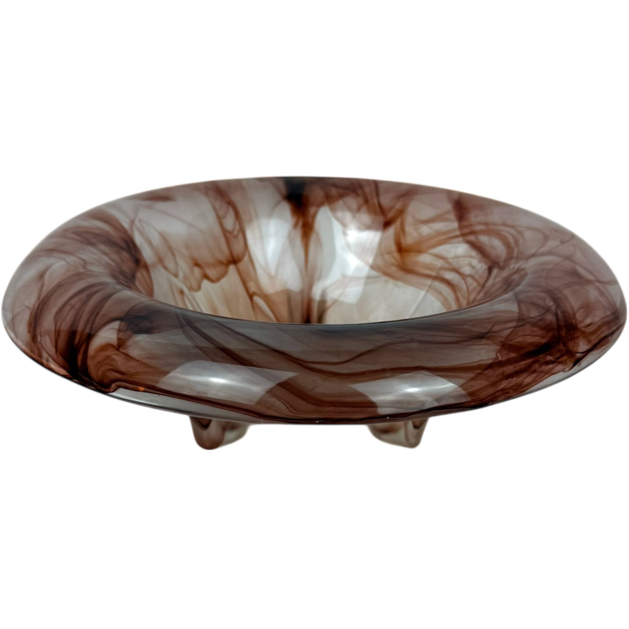 Vintage Walther & Sohne Oralit Cloud Glass Liane Footed Bowl Braun Sepia 26.5 cm