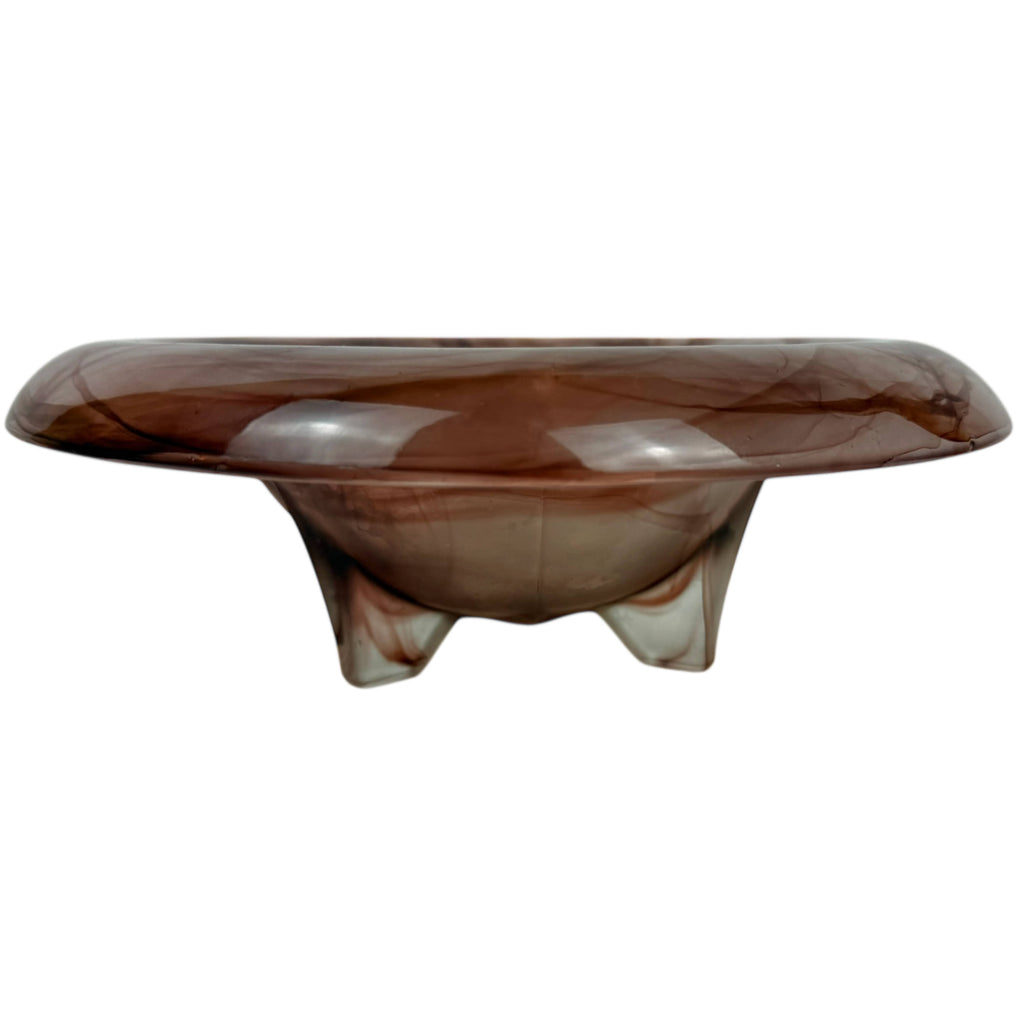 Vintage Walther & Sohne Oralit Cloud Glass Liane Footed Bowl Braun Sepia 26.5 cm