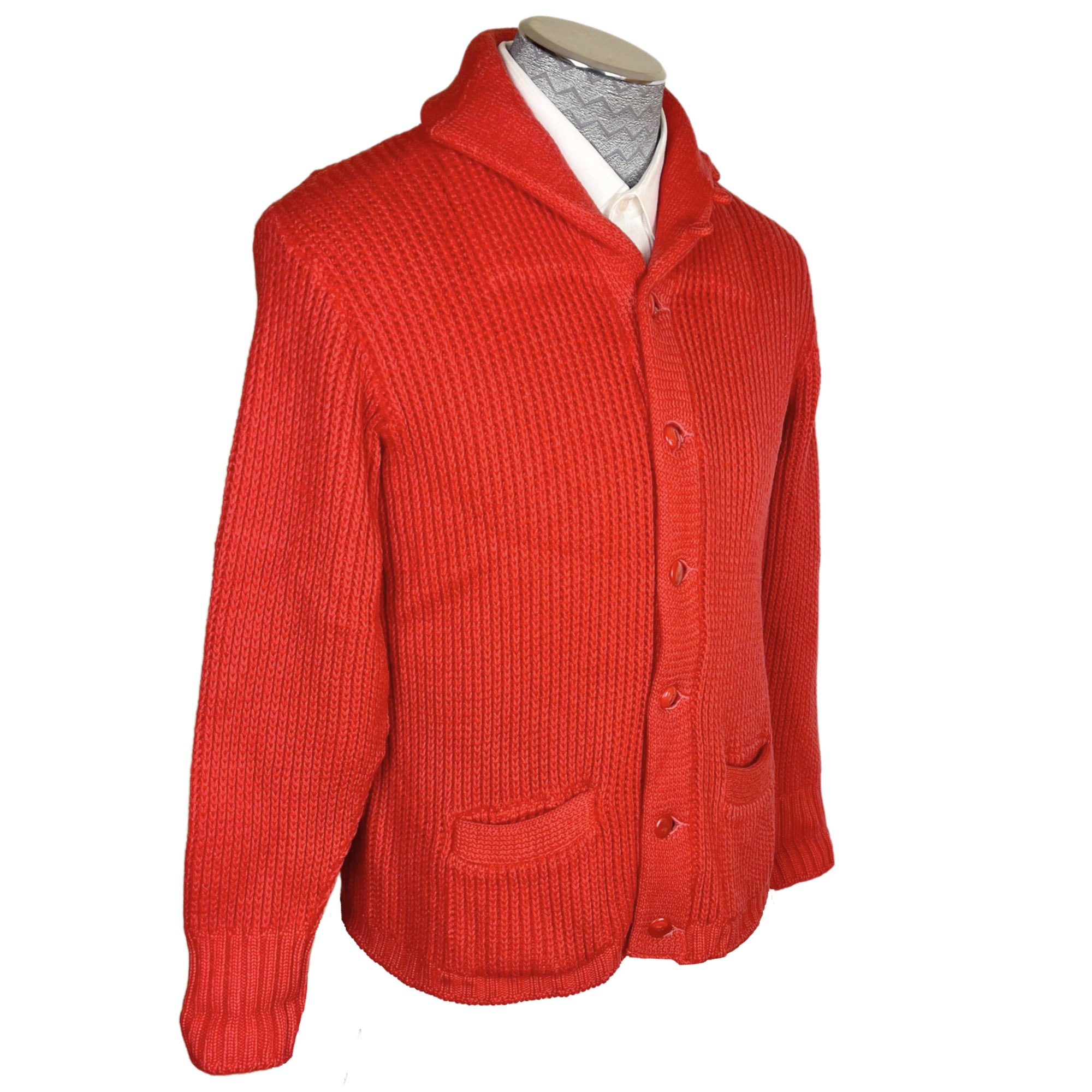 Vintage 1950s Mens Cardigan Sweater Orange Wool Knit Sz M