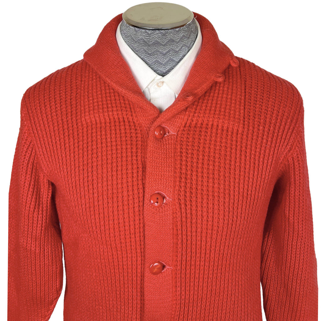 Vintage 1950s Mens Cardigan Sweater Orange Wool Knit Sz M