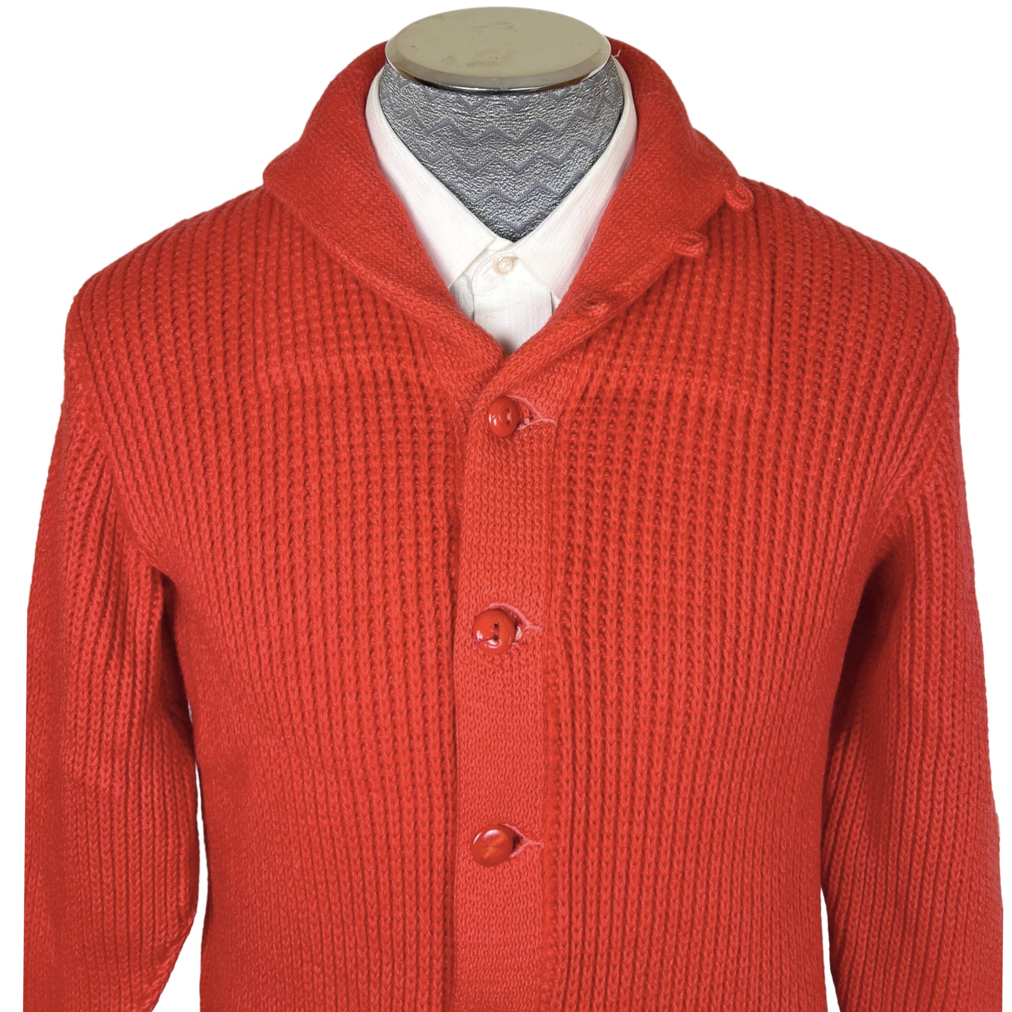 Vintage 1950s Mens Cardigan Sweater Orange Wool Knit Sz M