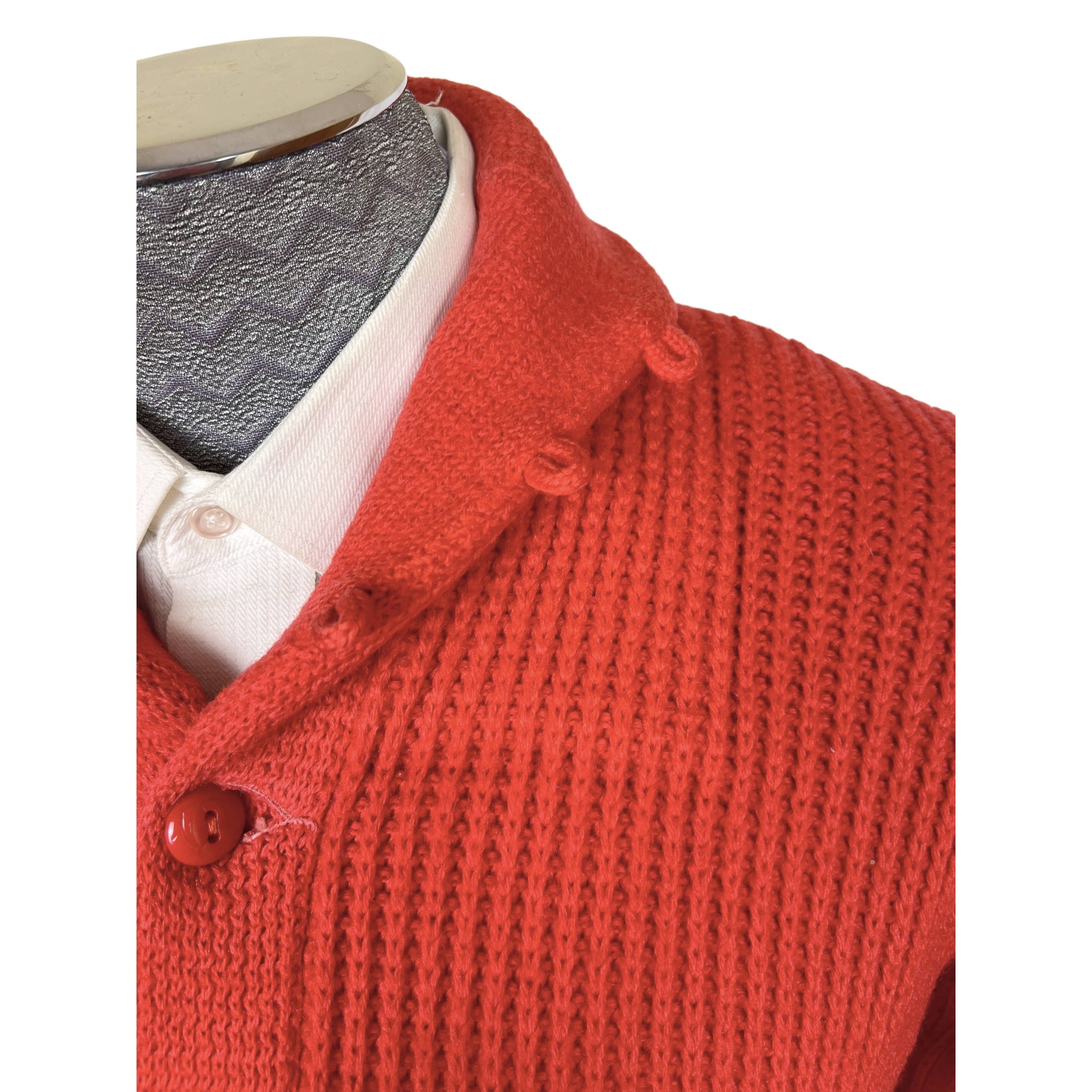 Vintage 1950s Mens Cardigan Sweater Orange Wool Knit Sz M