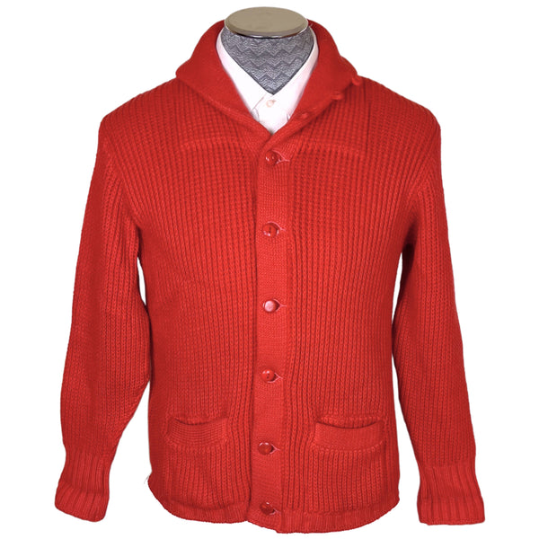 Vintage 1950s Mens Cardigan Sweater Orange Wool Knit Sz M