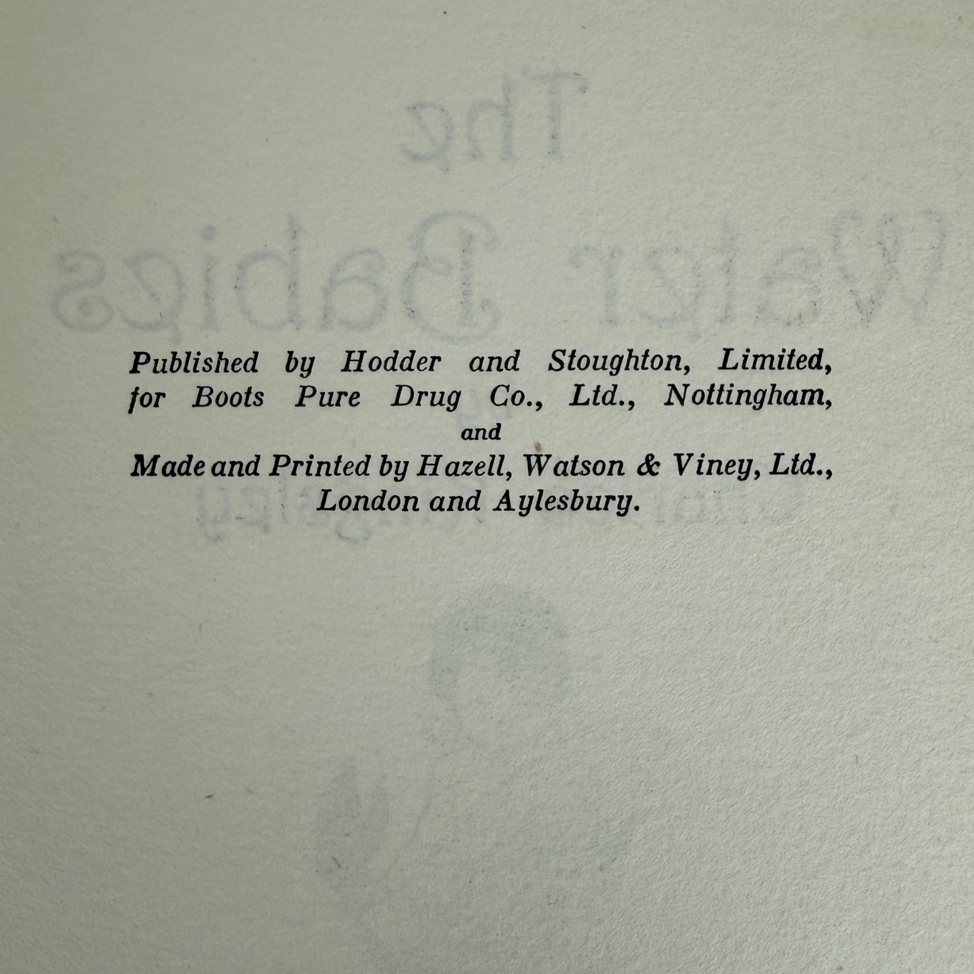 The Water Babies page reading published by Hodder and Stoughton, Limited, for Boots Pure Drug Co., Ltd. 