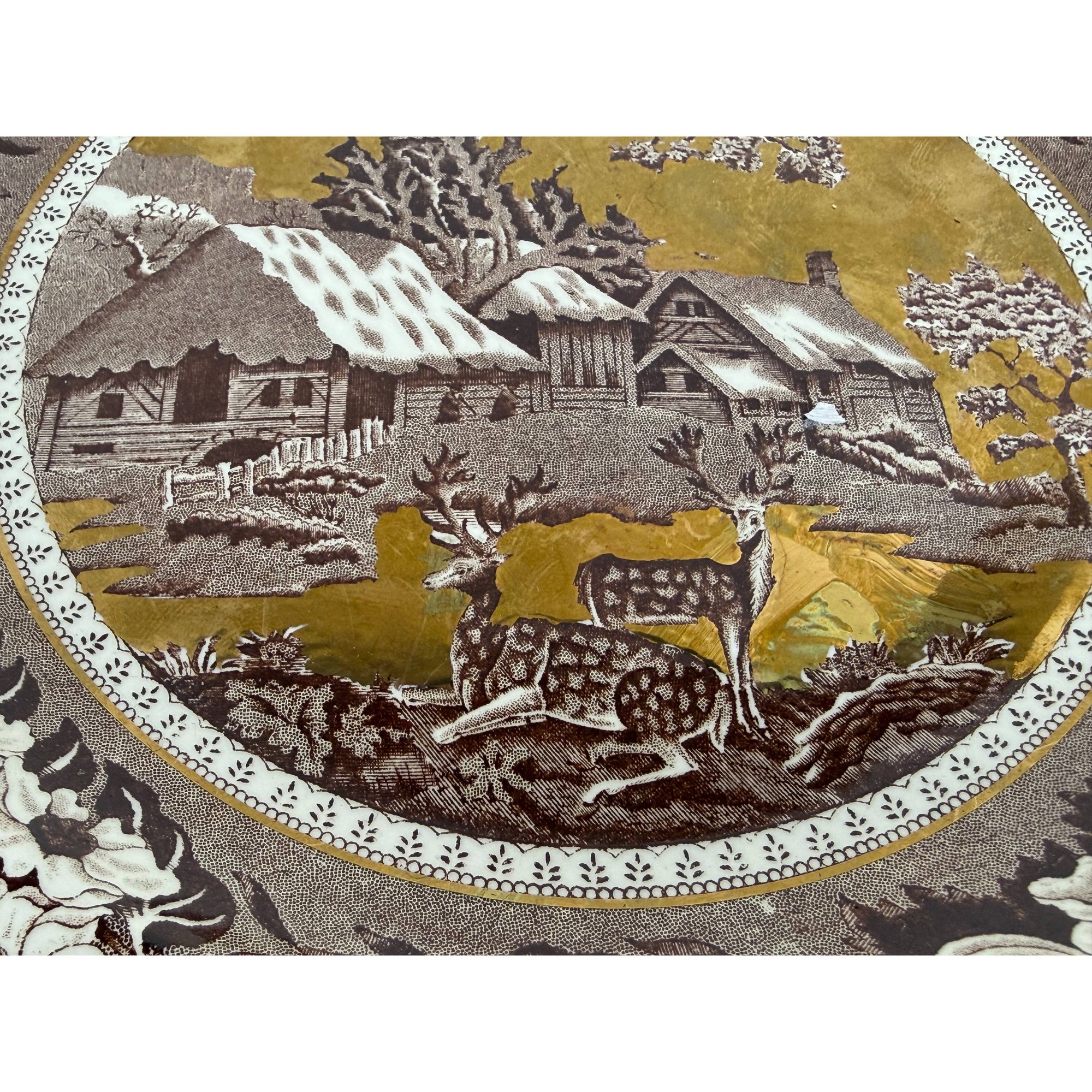gold decoration on wedgwood fallow deer plate