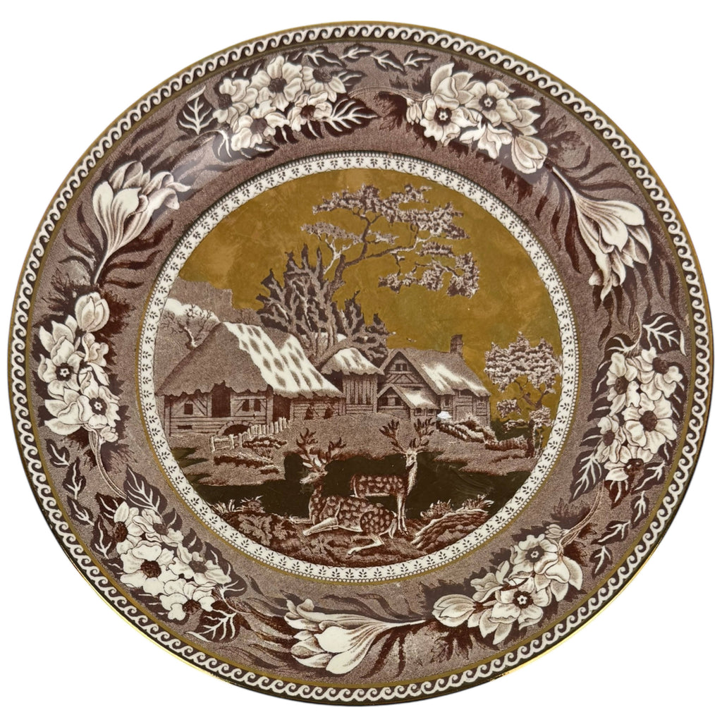 Antique Wedgwood Fallow Deer Pattern Luncheon Plate with Gold 9.25” Diameter