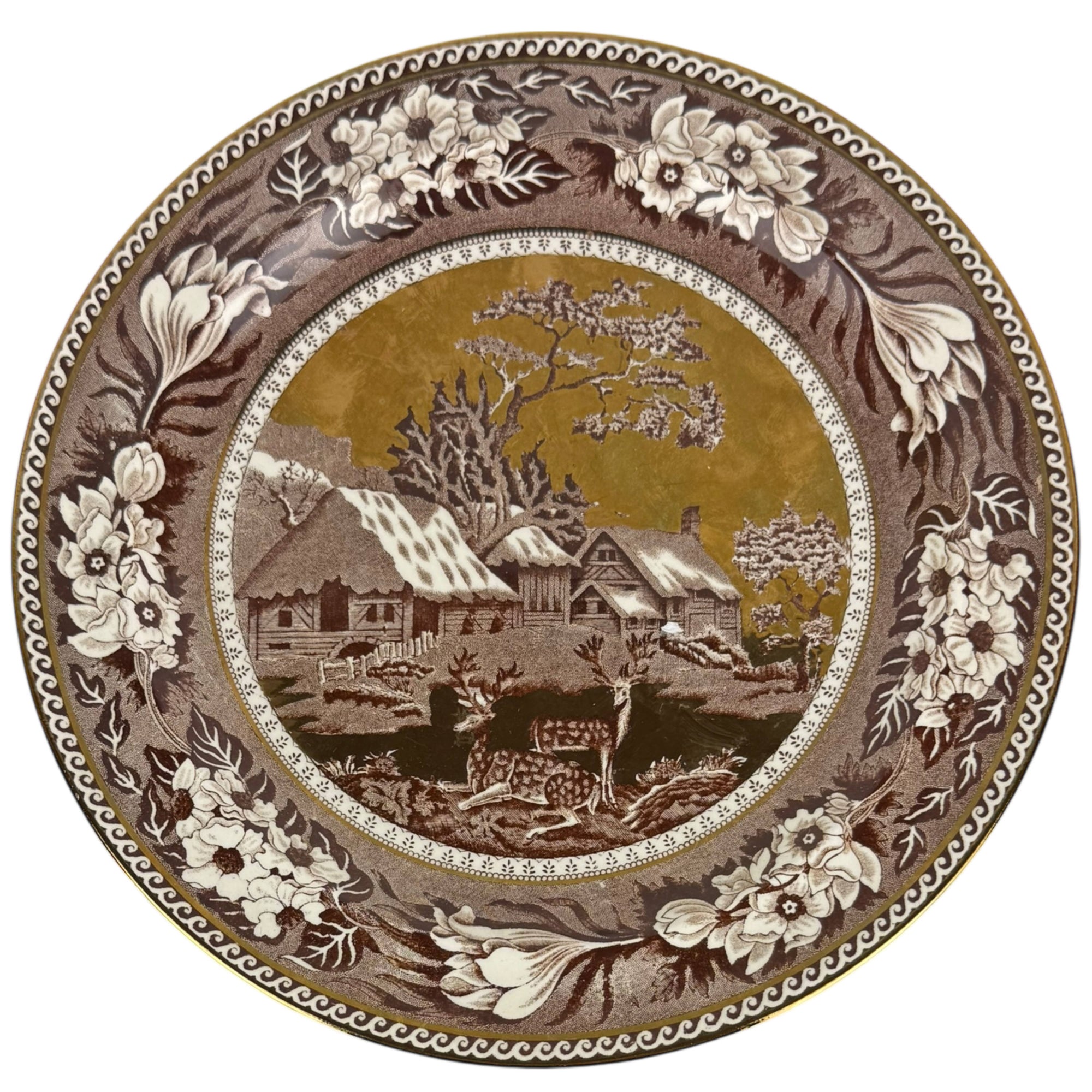 Antique Wedgwood Fallow Deer Pattern Luncheon Plate with Gold 9.25” Diameter