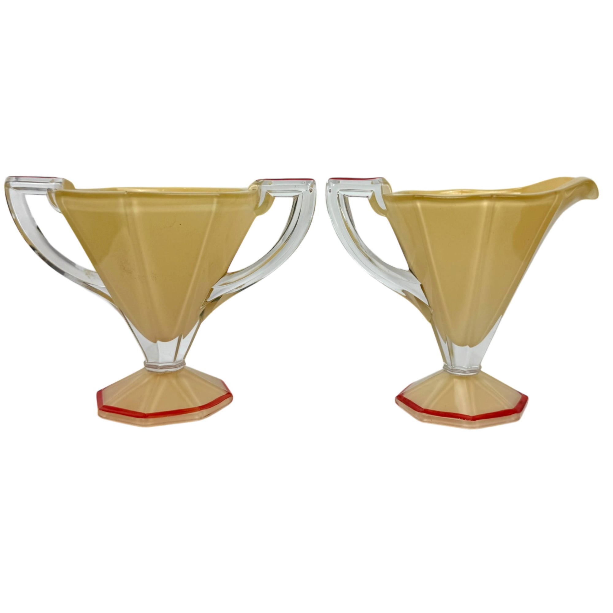 Art Deco Westmoreland Glass Creamer and Sugar Southwestern Motif