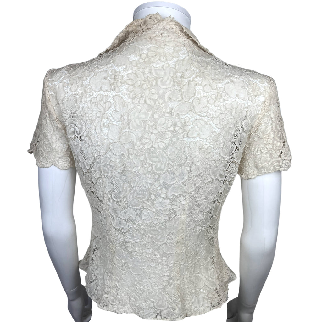 Vintage 1940s Lace Blouse Cream White Cotton Top Size M