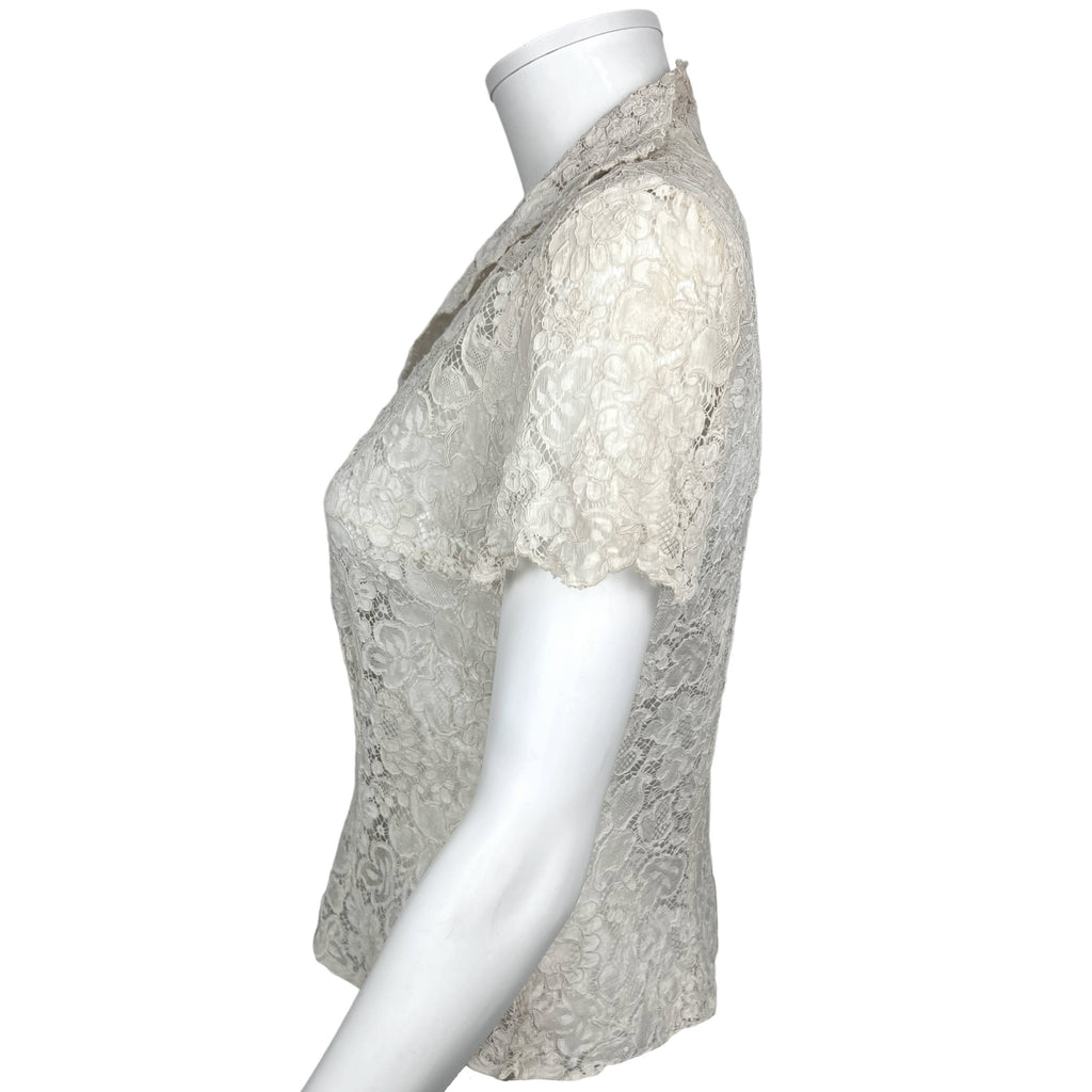 Vintage 1940s Lace Blouse Cream White Cotton Top Size M