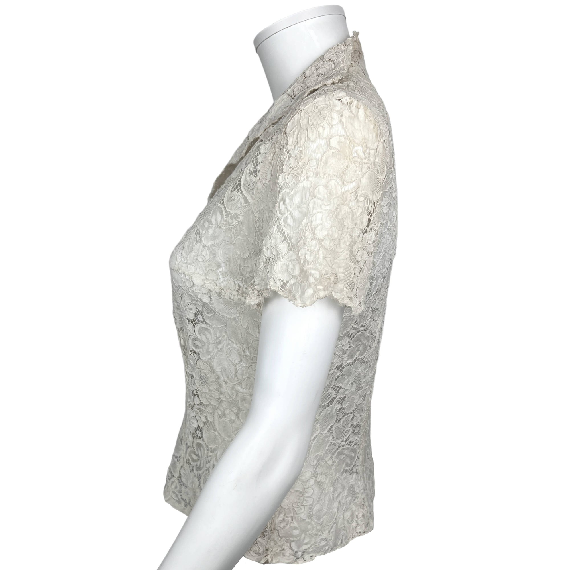 Vintage 1940s Lace Blouse Cream White Cotton Top Size M