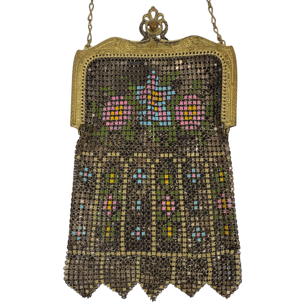 Antique 1920s Whiting & Davis Evening Bag Painted Mesh Purse